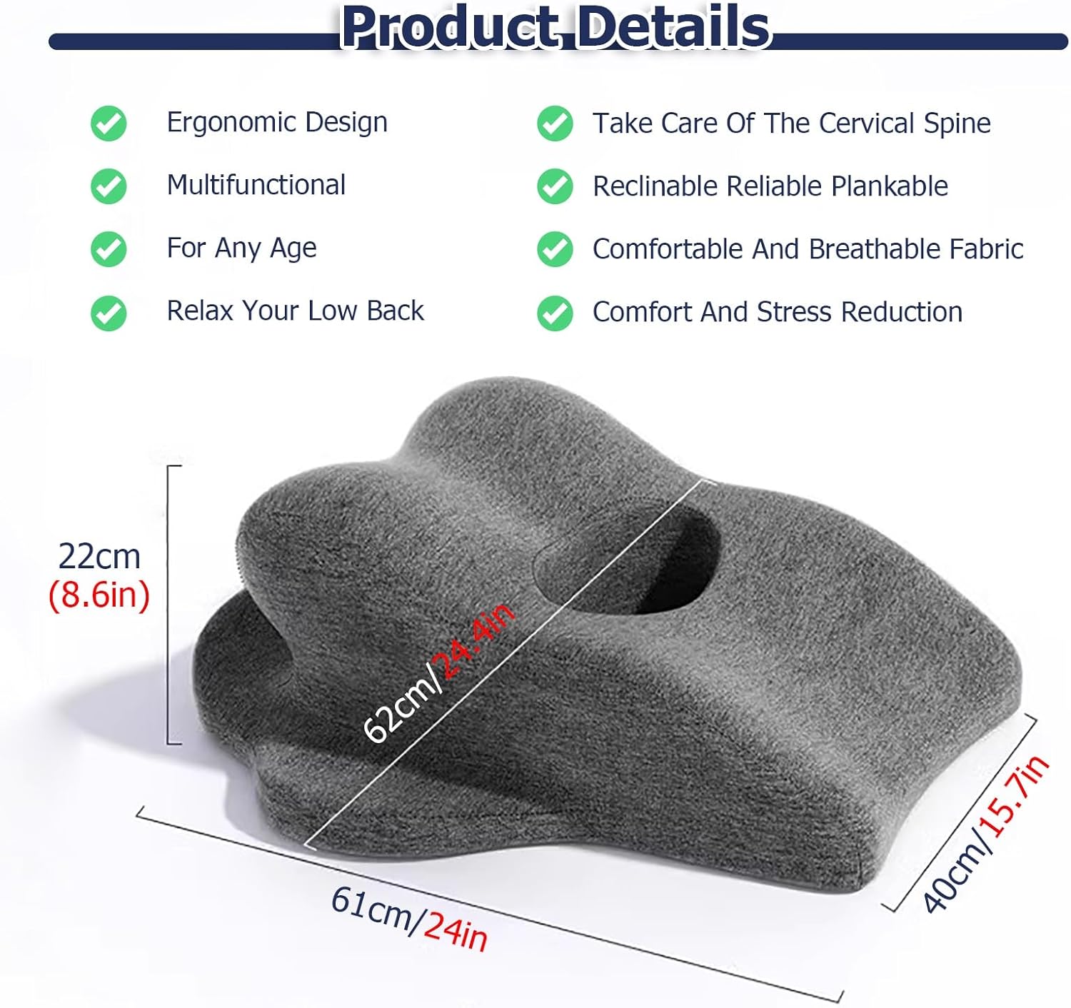 JYHHCYS Extra Large Grey Reading Pillow for Bed