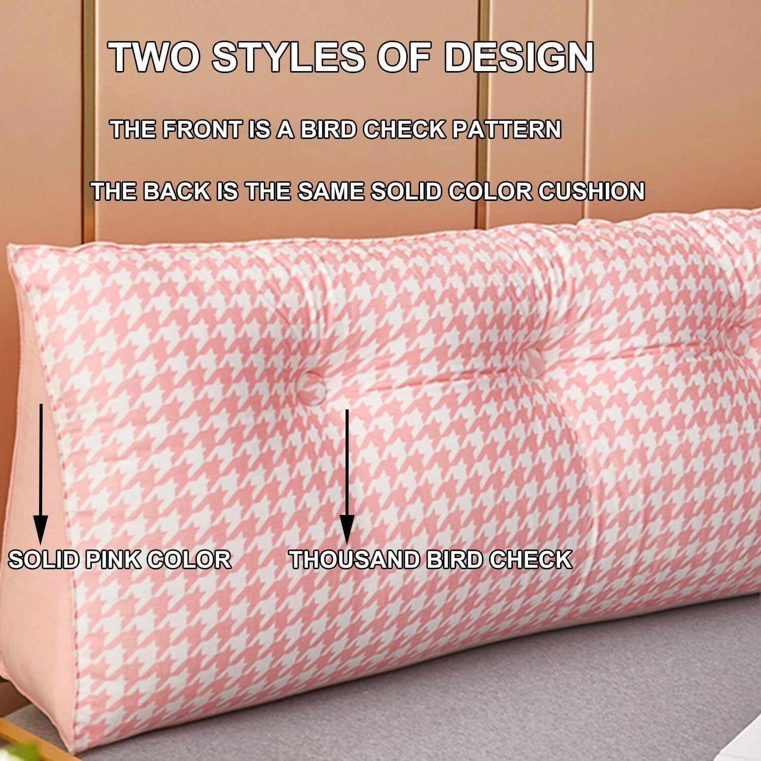 Velvet Triangular Reading Pillow with Side Pockets - Pink 47120cm