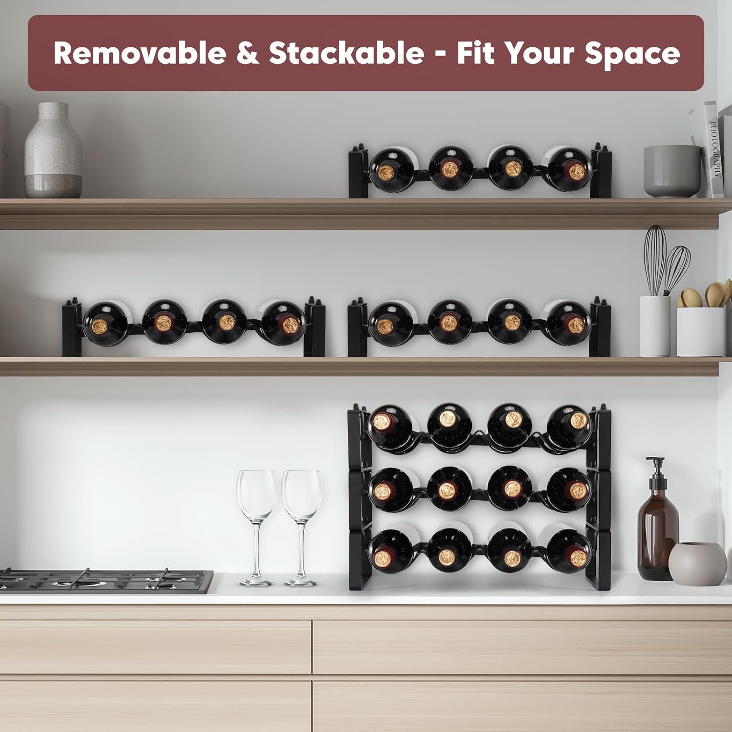 ICOHOT 2 Tier 3 Tier Stackable Wine Rack Bundle