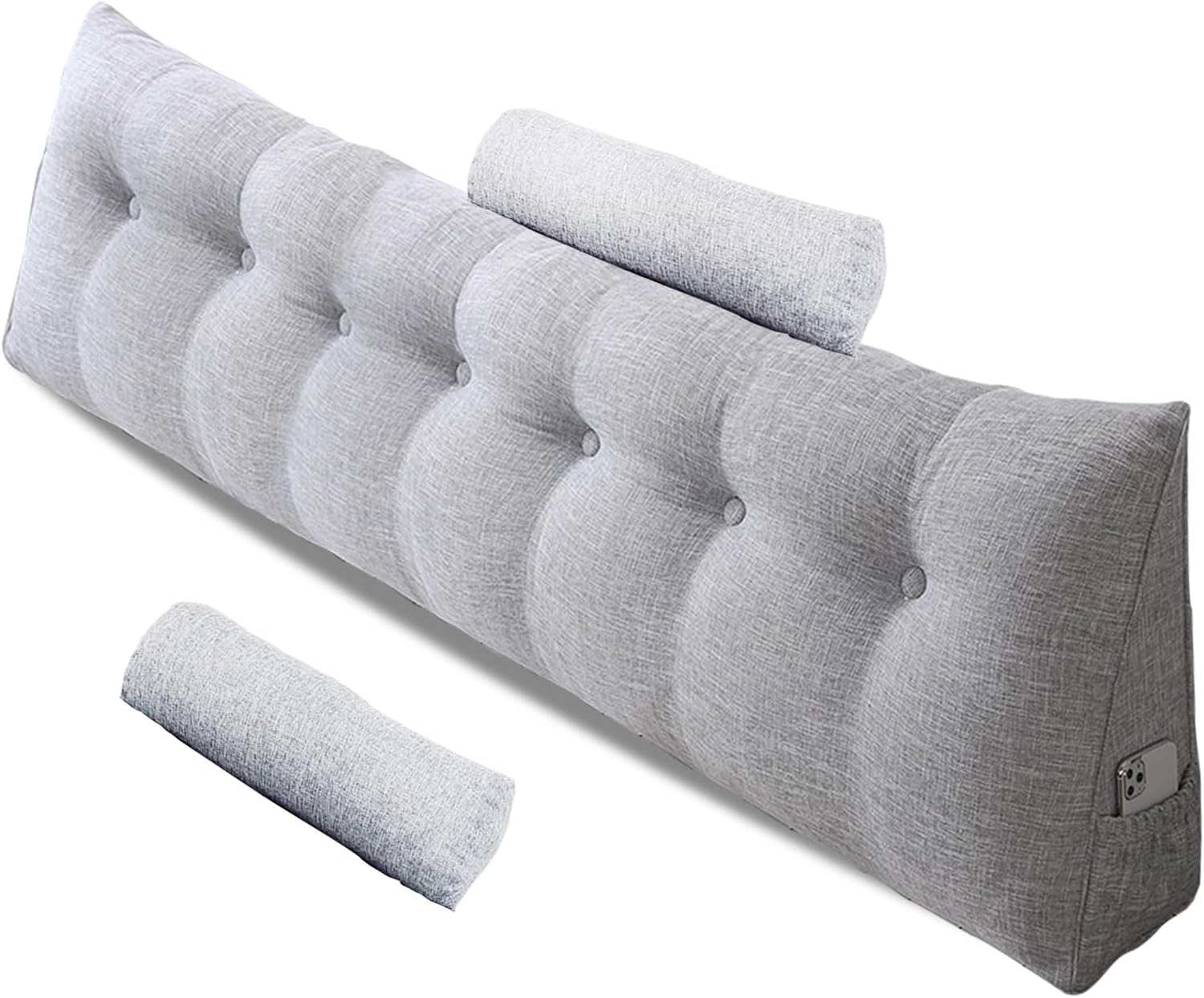 Wellty Care Large Triangular Headboard Pillow with Head Roll and Side Pocket
