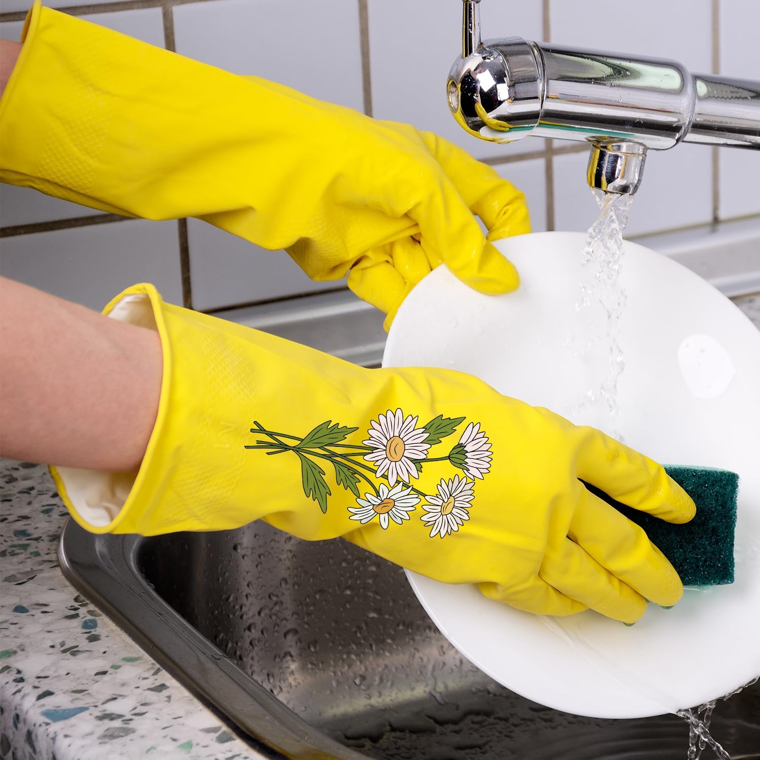 Royipai 4 Pairs Waterproof Kitchen Cleaning Gloves with Cute Patterns