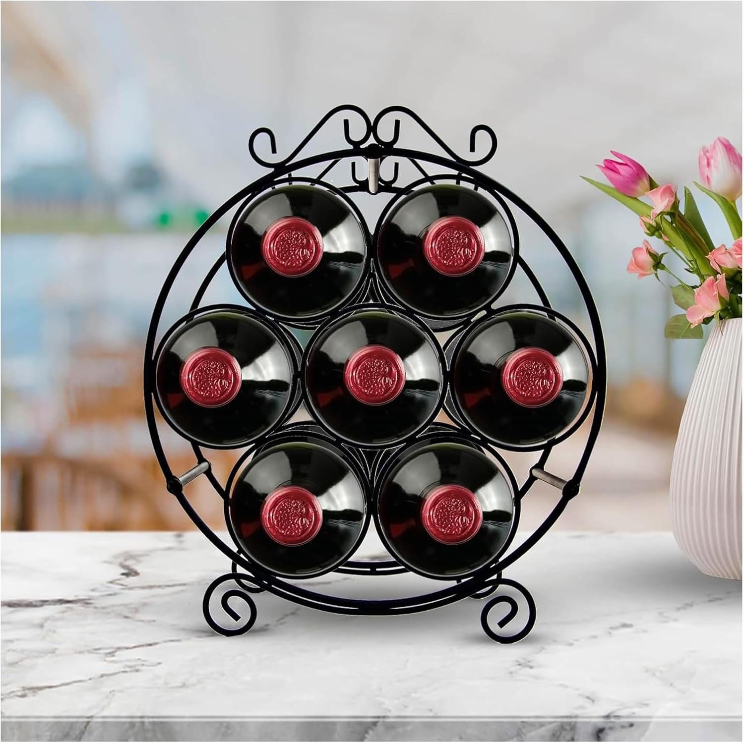 7-Bottle Iron Wine Rack for Countertop and Bar