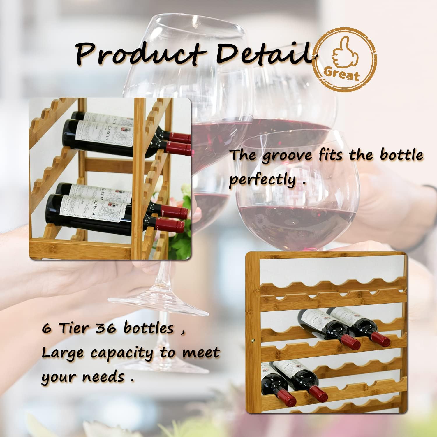Kinfant Freestanding Bamboo Wine Rack with Drawer