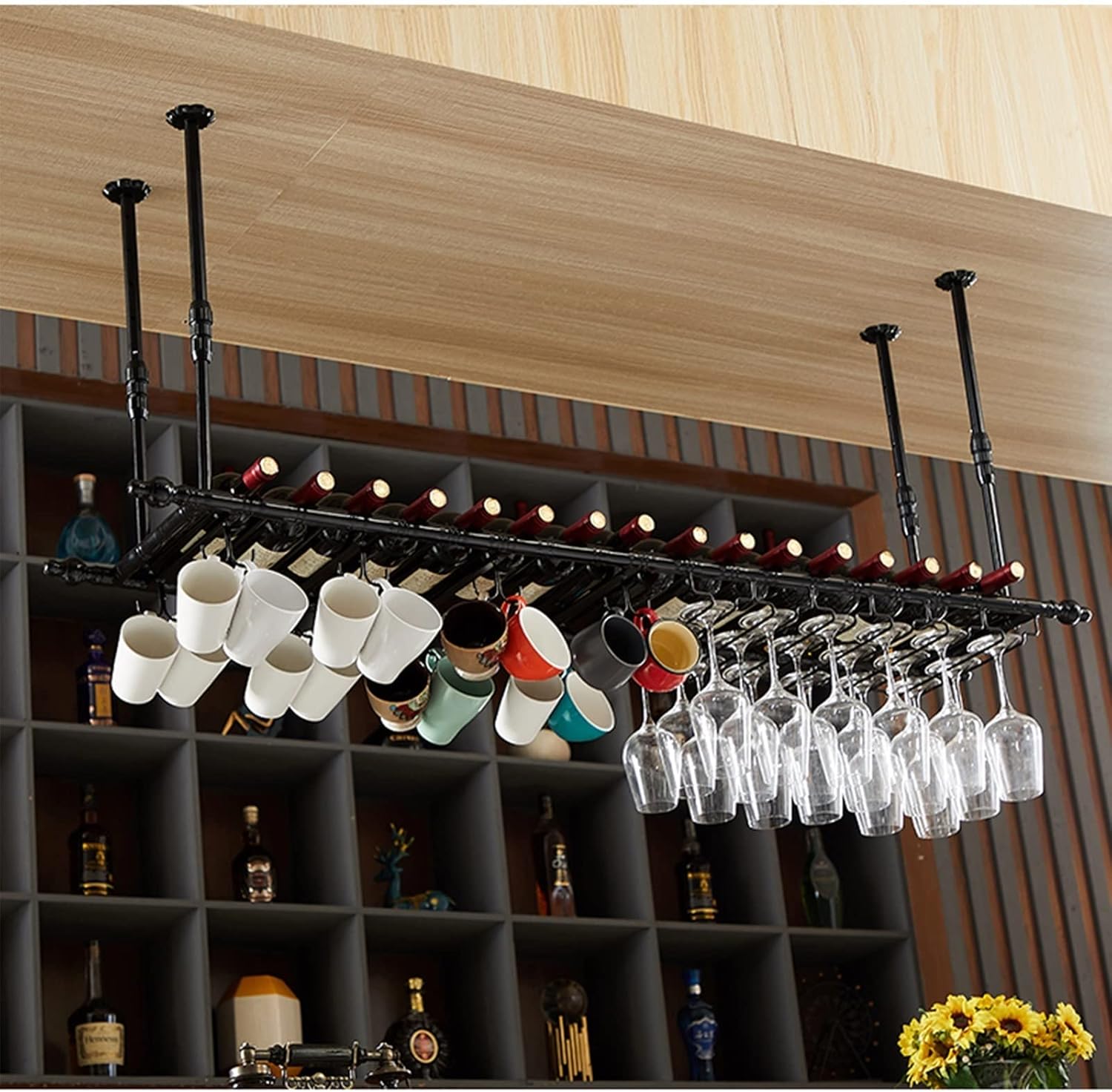 ZJDYDY Hanging Wine Rack - Adjustable Ceiling Iron Wall-Mounted Glass Holder