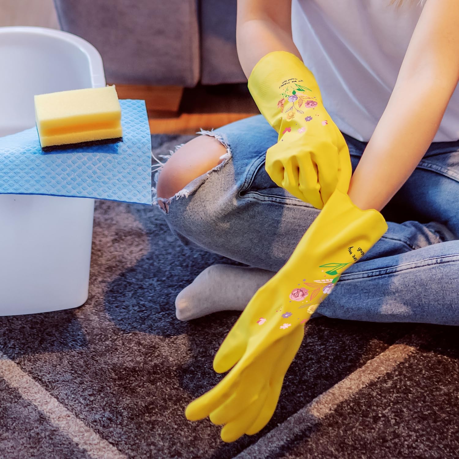 Royipai 4 Pairs Waterproof Kitchen Cleaning Gloves with Cute Patterns