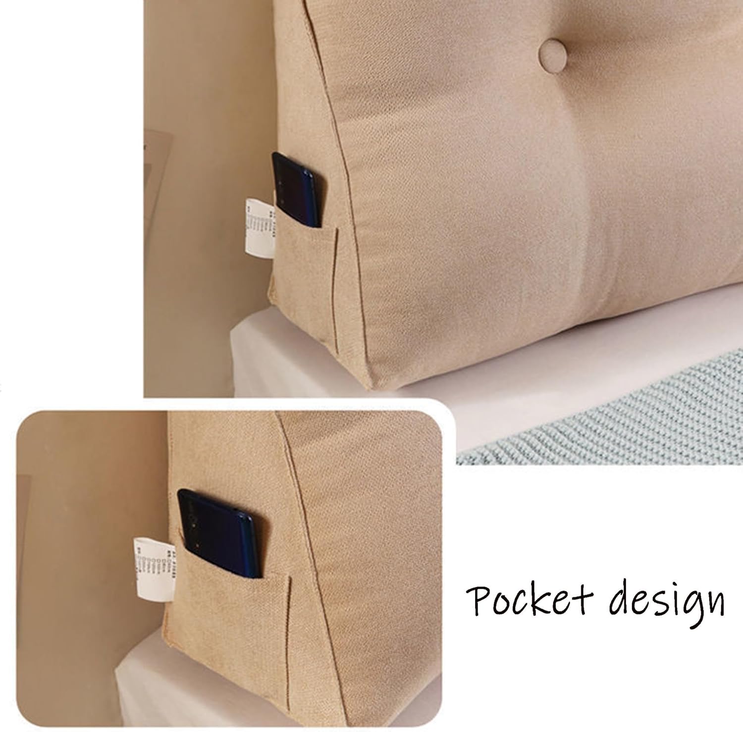 HACSYP Headboard Pillow - Triangular Wedge Cushion Black 200x50x20cm
