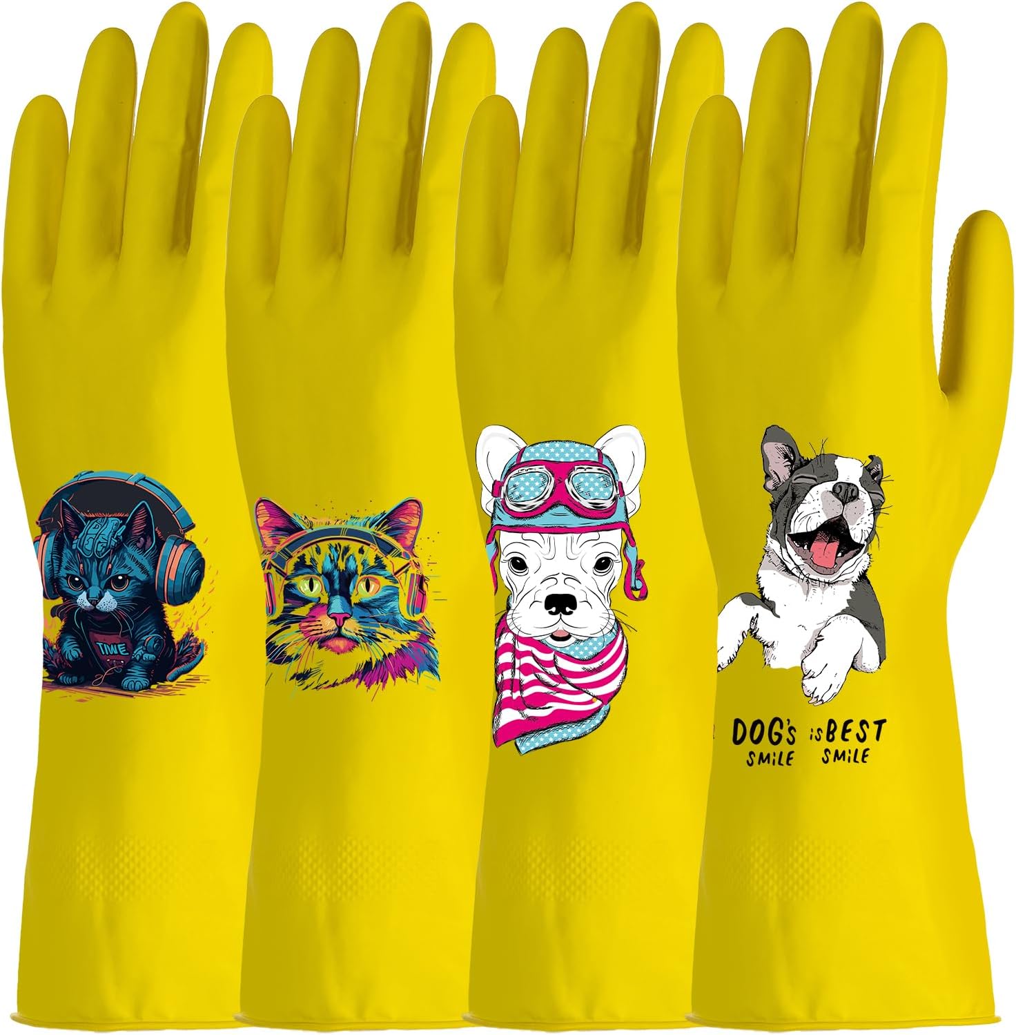 Royipai 4 Pairs Waterproof Kitchen Cleaning Gloves with Cute Patterns