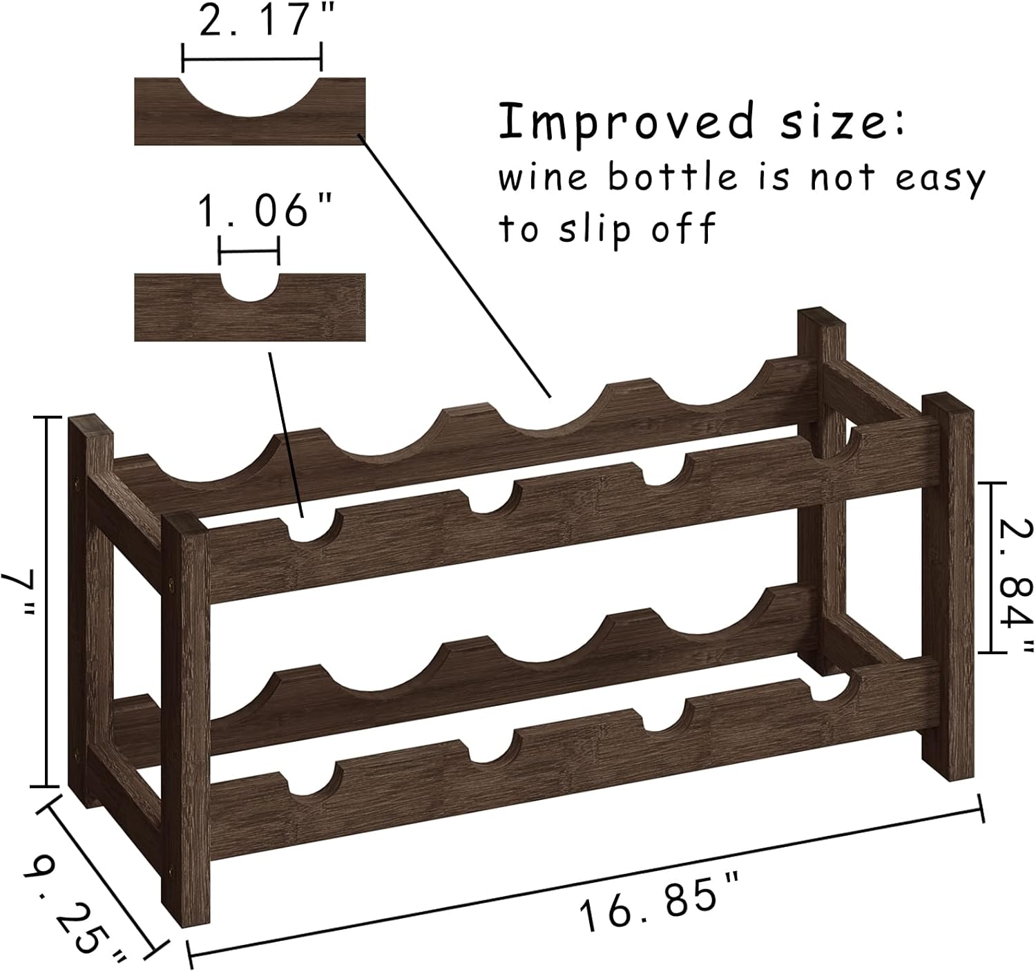 BAMEOS Free Standing 8 Bottle Bamboo Wine Rack 2 Tier