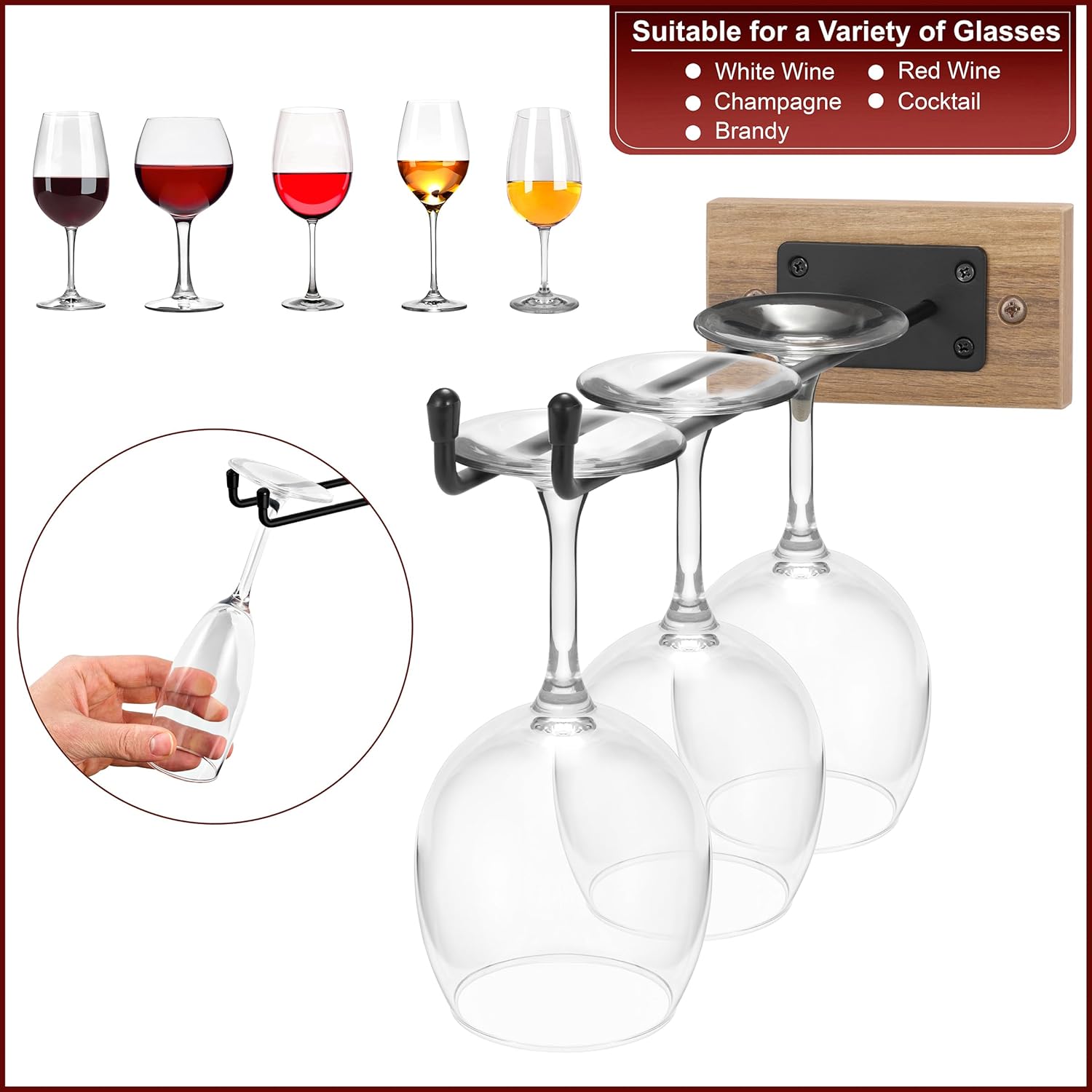 Sorbus Wall Mounted Wine Stemware Rack Set