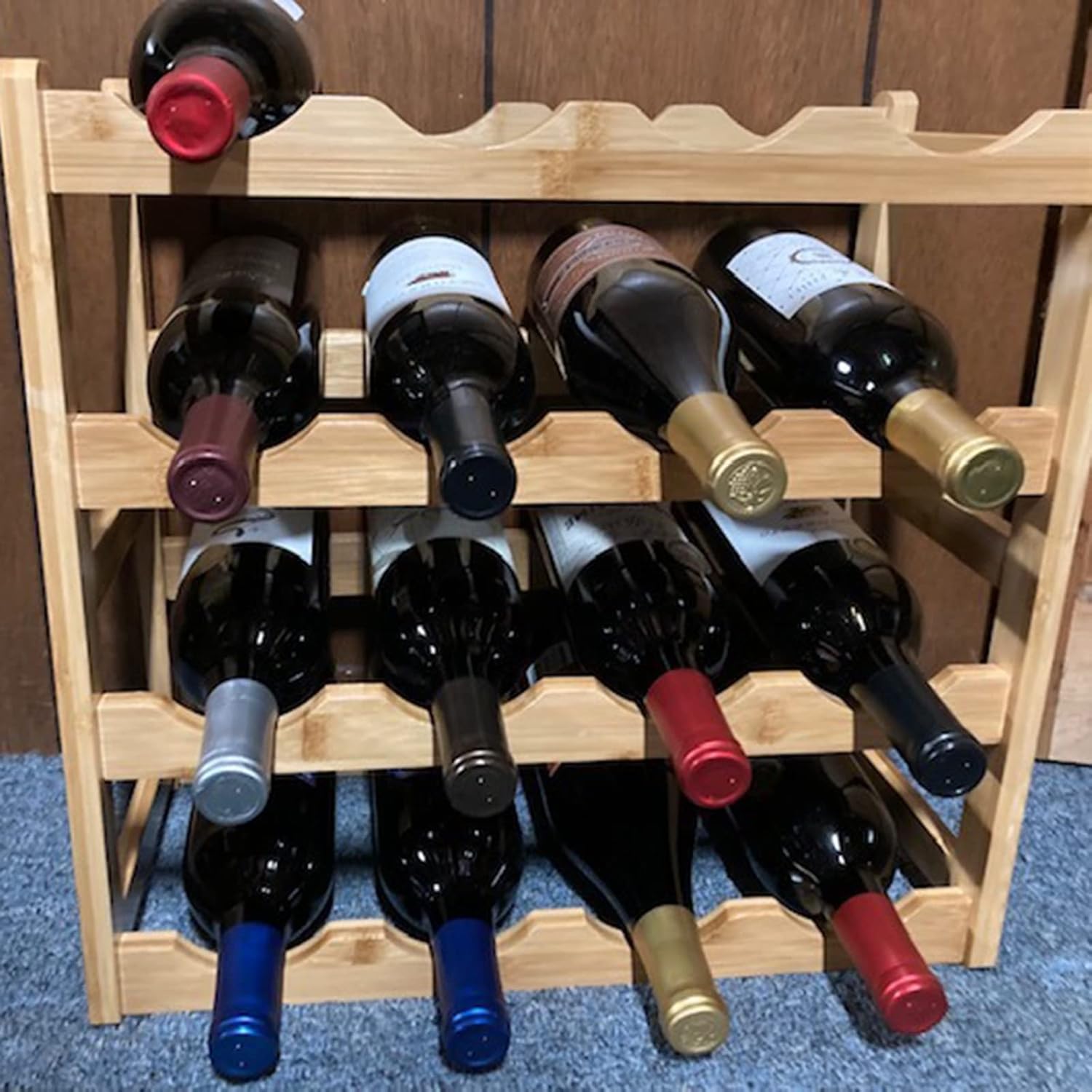 TOPZEA 4 Tier Bamboo Wine Rack 16 Bottles Countertop Storage