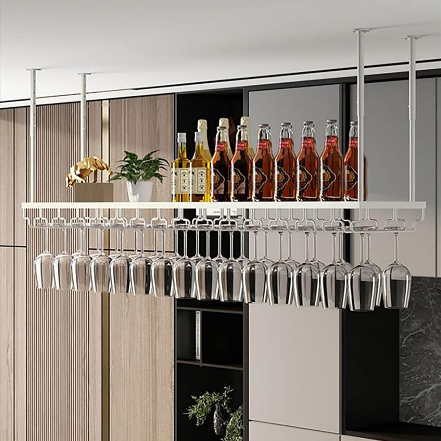 ZJDYDY Ceiling Metal Stemware Rack - Adjustable Height Wall-Mounted Wine Display Stand