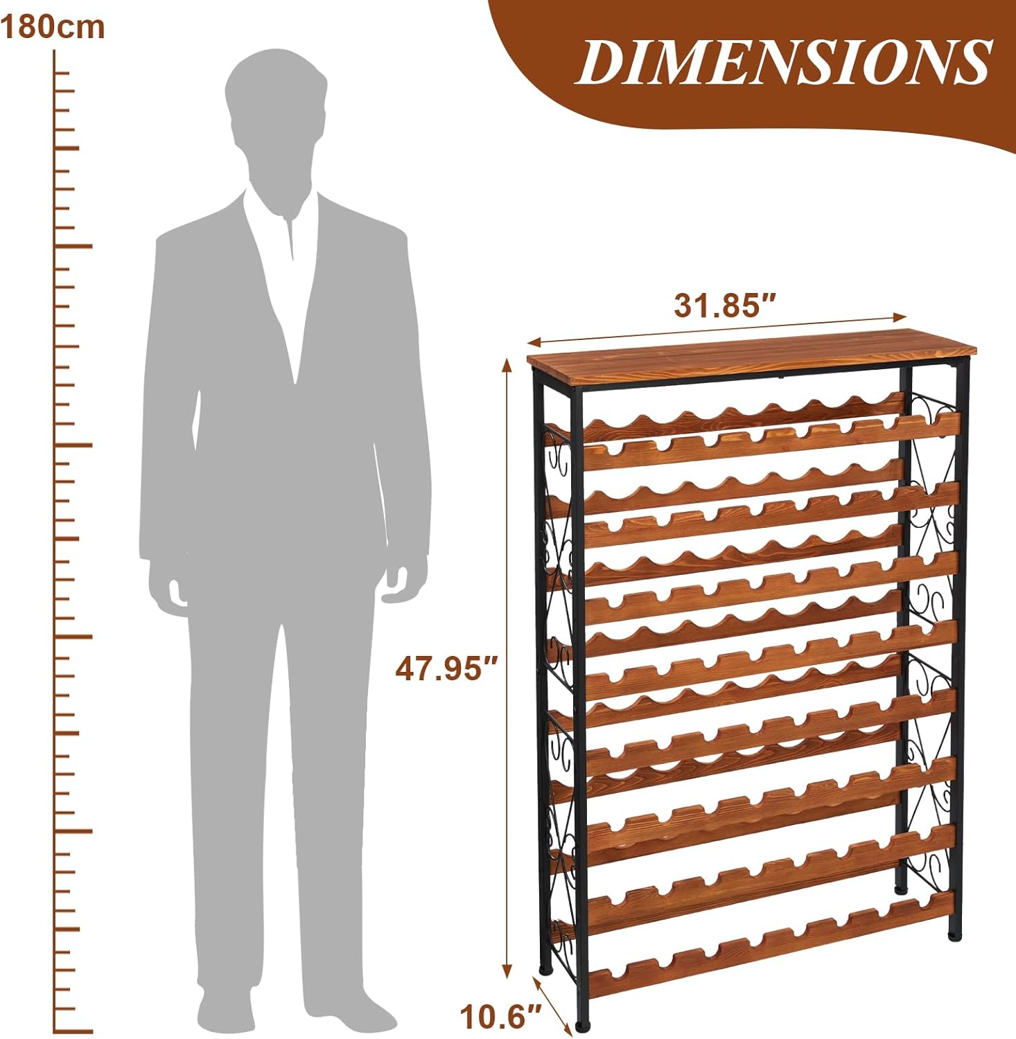 64 Bottles Wine Rack with LED Light and Top Shelf