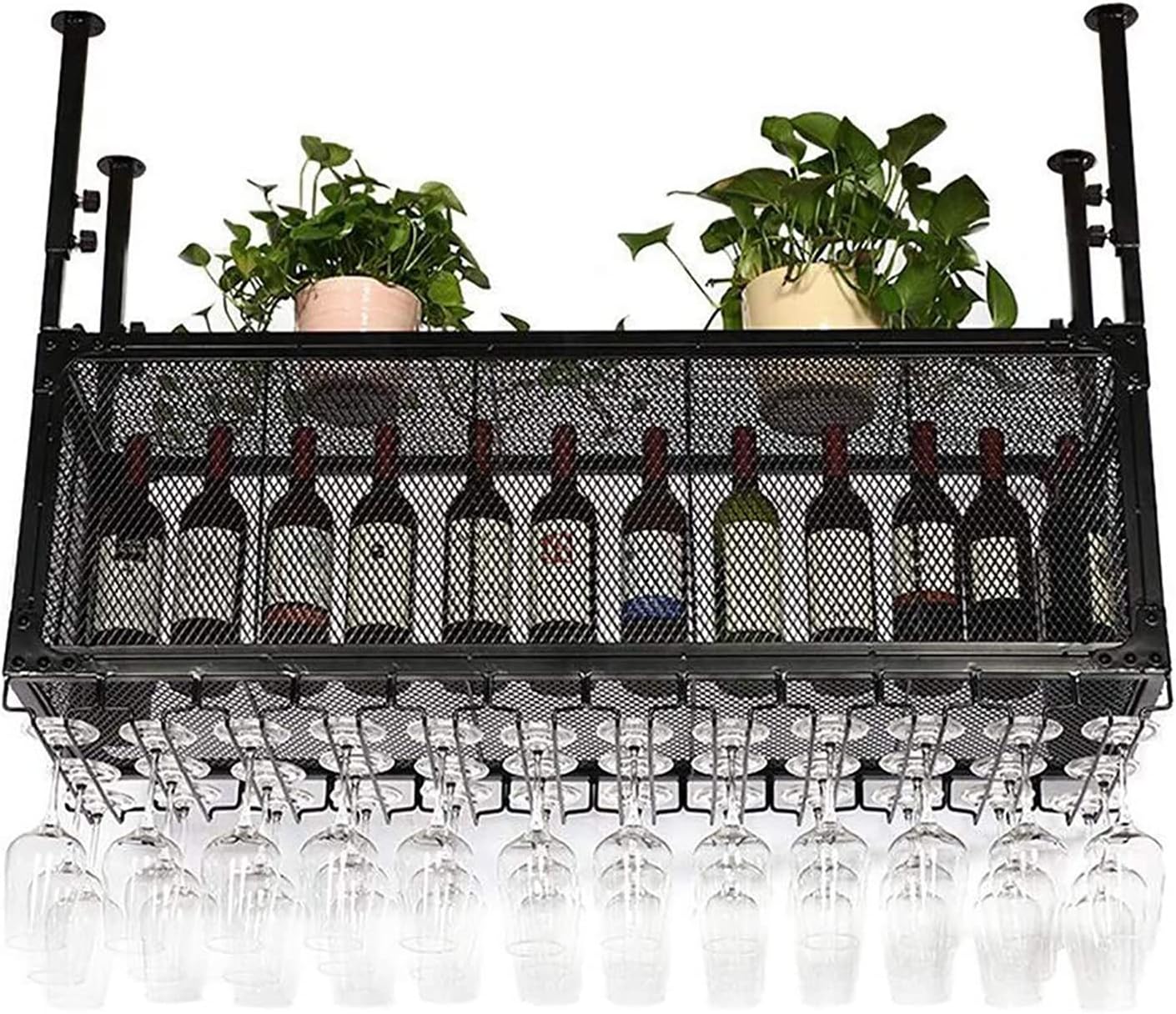 Ceiling Mounted Wine Rack with Adjustable Iron Holder