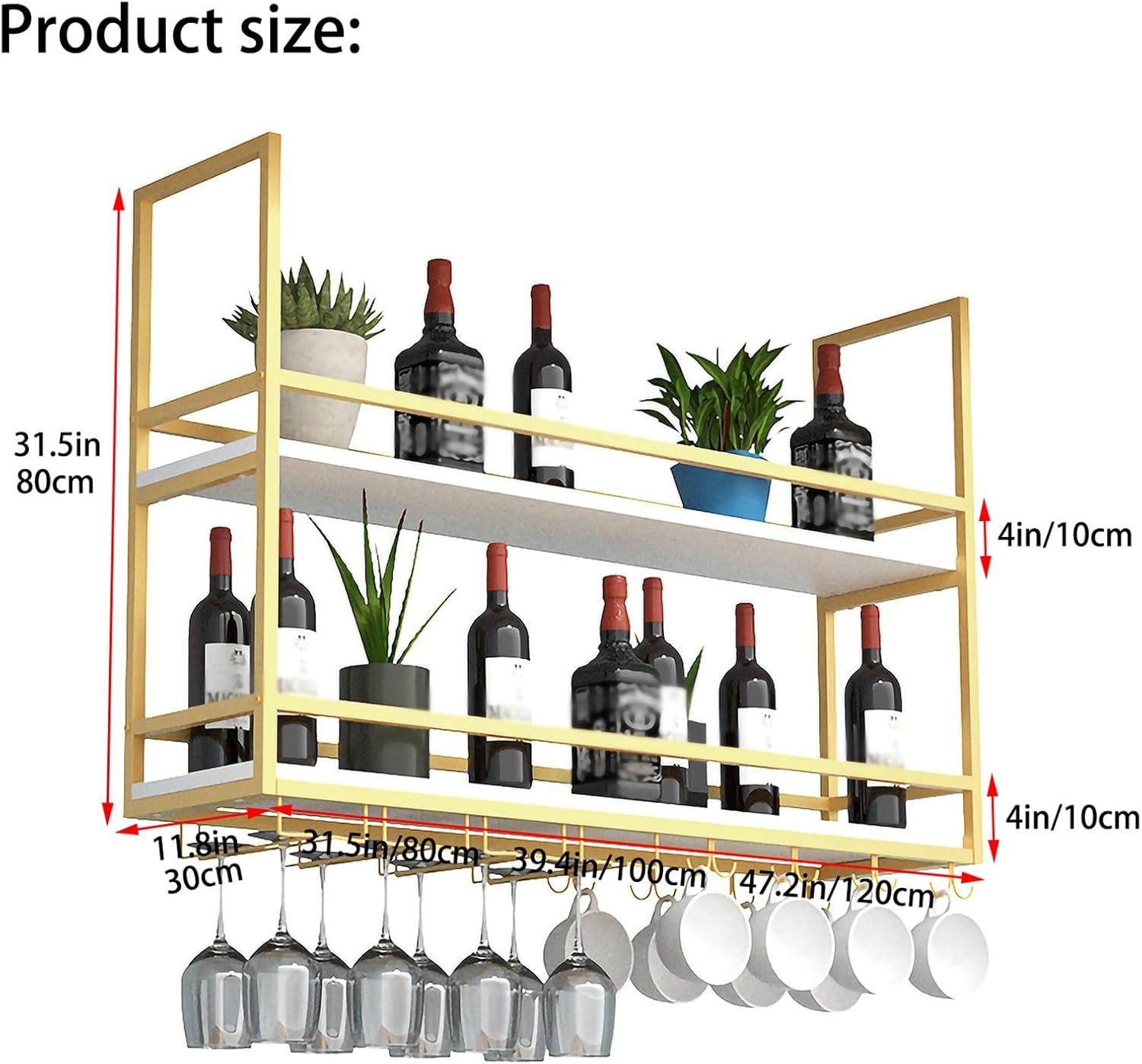 ZJDYDY 2 Tier Wall-Mounted Wine Rack with Stemware Holder