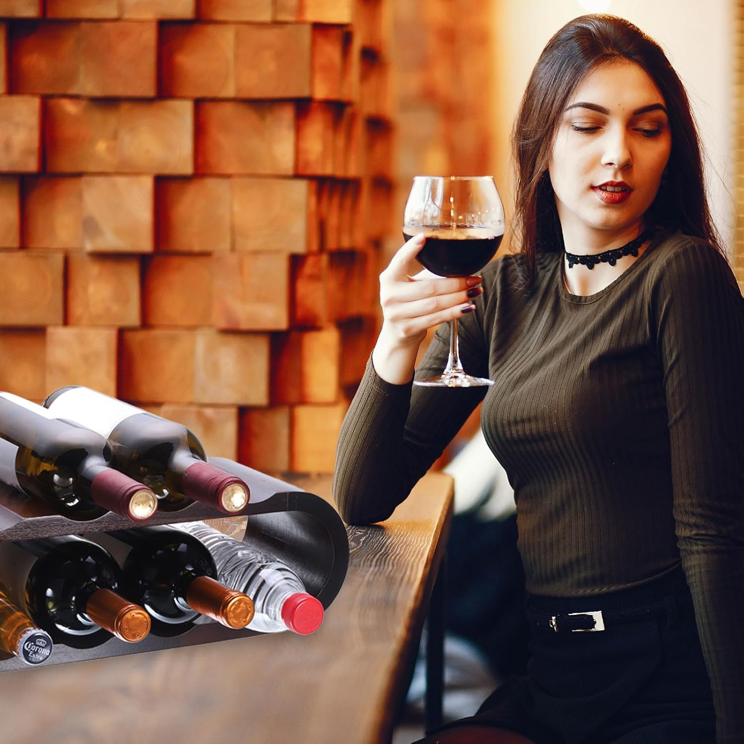 Uxcell Wooden Wine Rack 8 Bottle Holder Stand