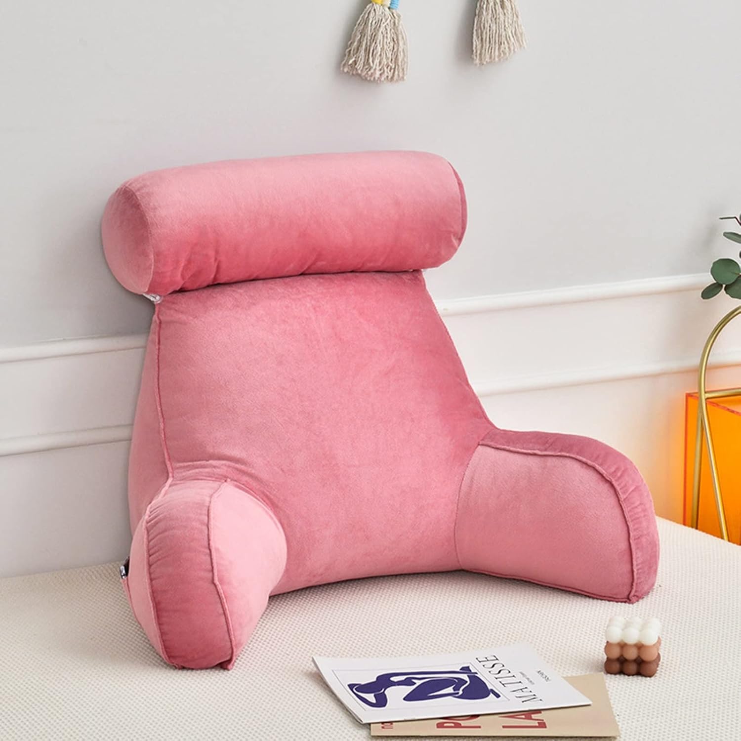 HOFFTI Reading Cushion with Neck Roll and Armrests for Bed and Sofa