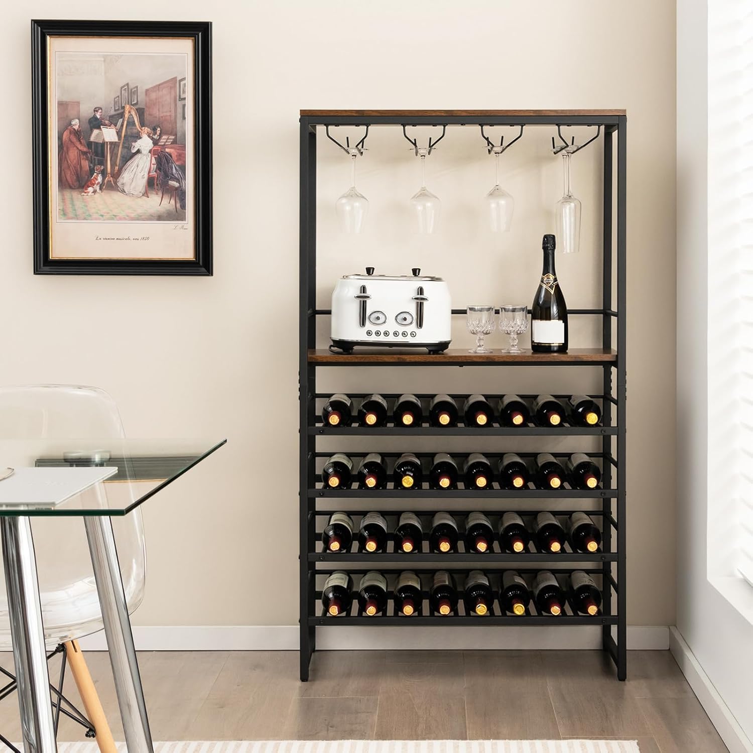 Giantex 4-Tier Freestanding Wine Rack 32 Bottles 16 Glasses