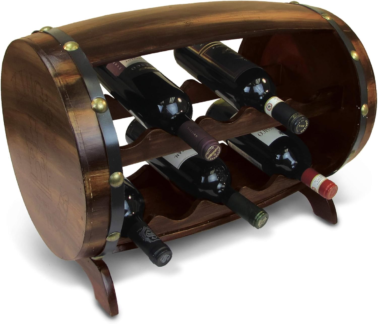 Puzzled Napoleon Wine Rack - Freestanding Wooden Barrel Holder for 10 Bottles