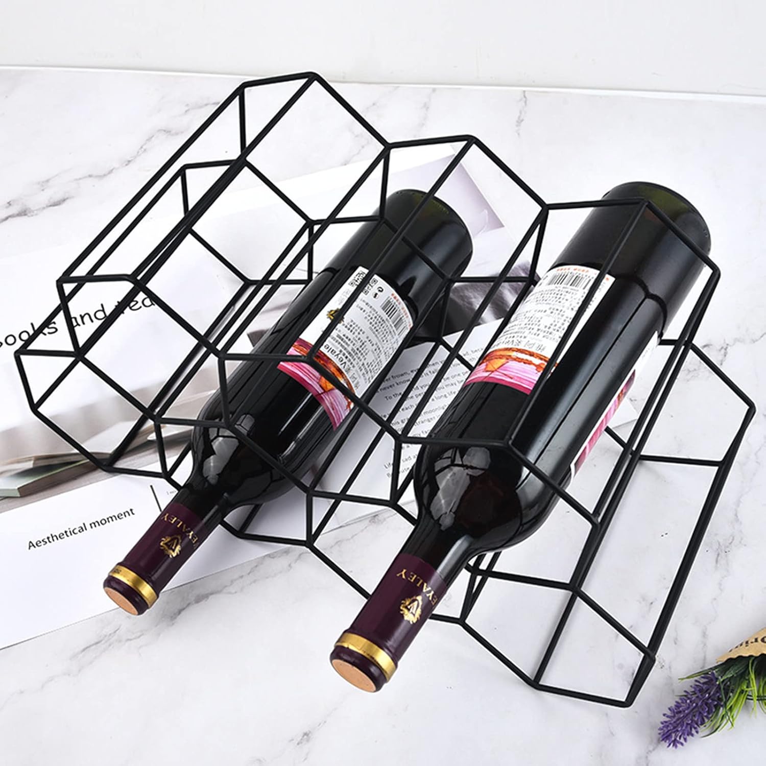 AVLA 9-Bottle Metal Countertop Wine Rack Black