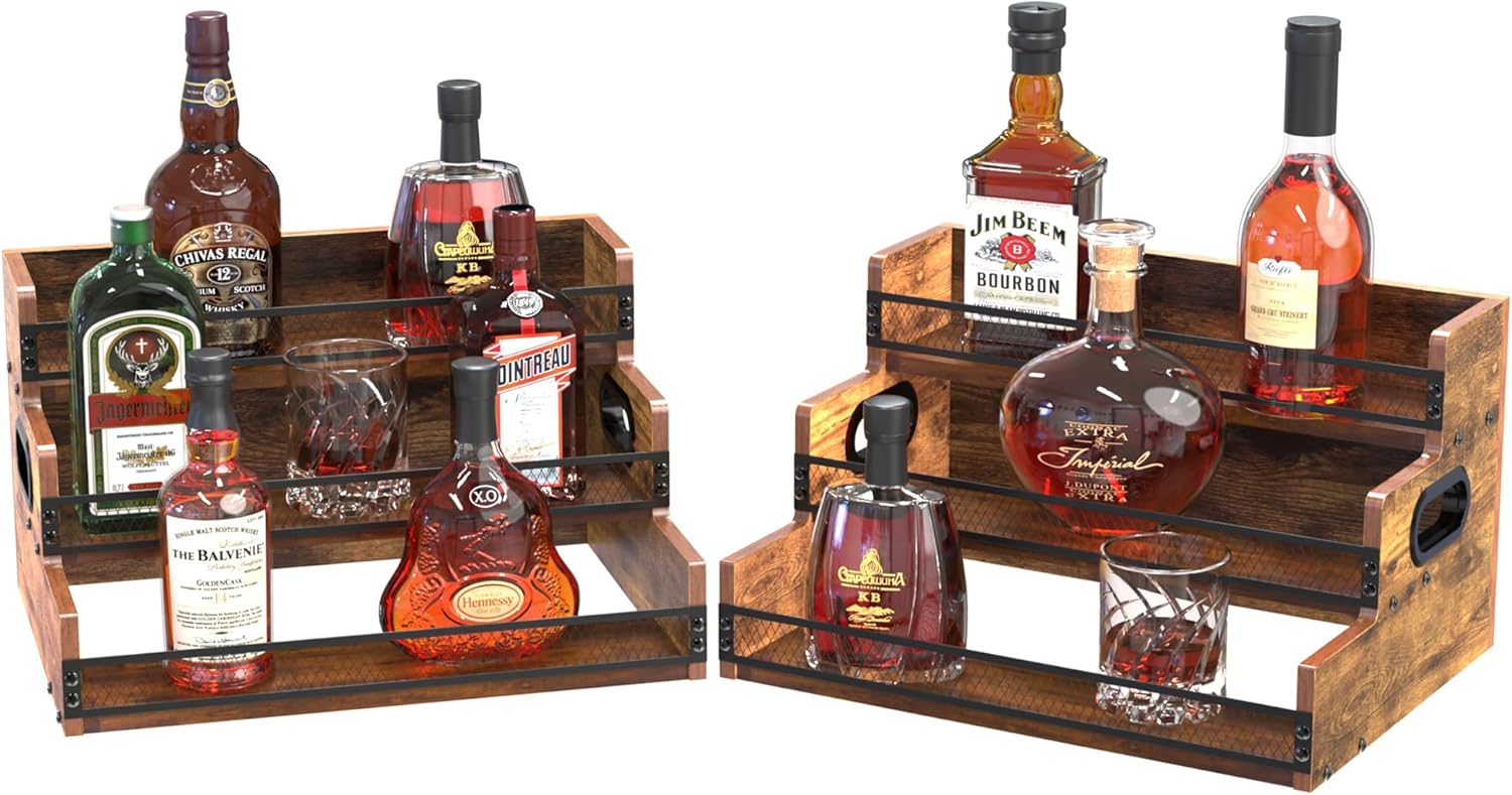 Alyoen 2 Pack 3 Tier Liquor Wine Rack with Handles and Fences