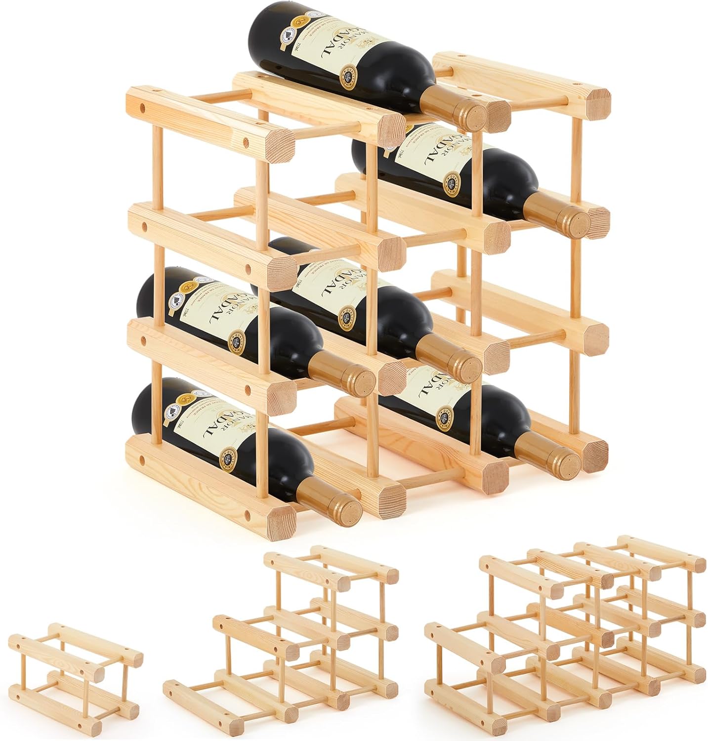 Juexica 12-Bottle Wooden Wine Rack Stackable