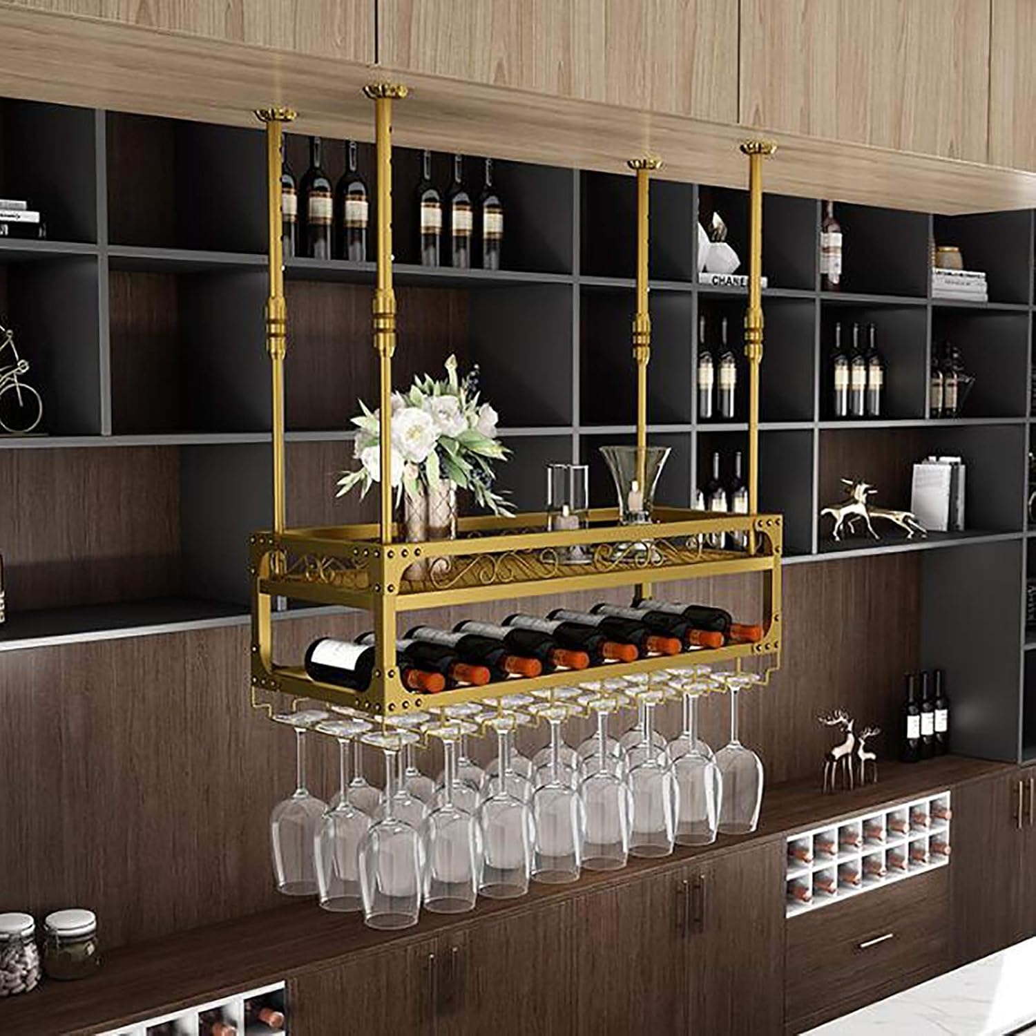 Adjustable Wall-Mounted Wine Rack with 2-Layer Storage