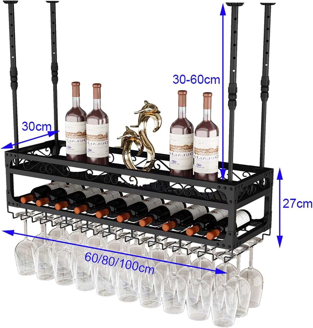 Adjustable Iron Wall-Mounted Wine Rack with Glass Holder
