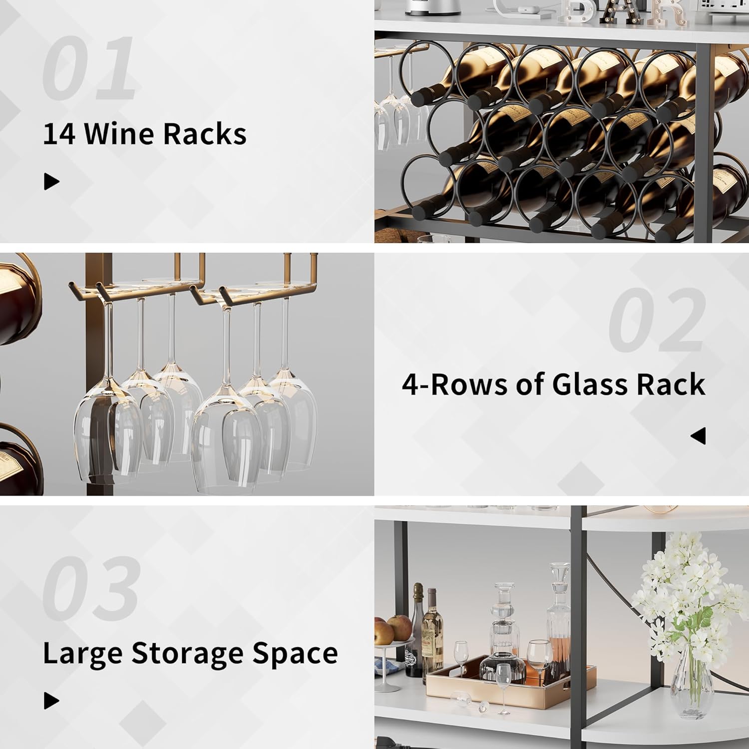 JUMMICO Wine Bar Cabinet with LED Light and Charging Station White
