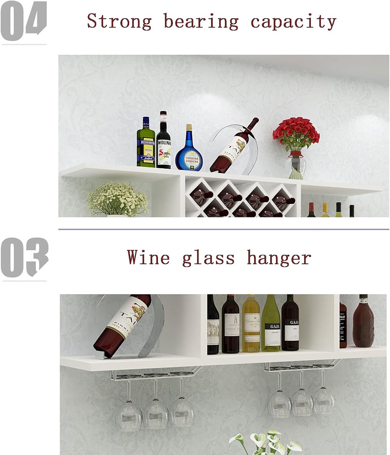 Suuim Wall-Mounted Wine Rack with Glass Hangers 1