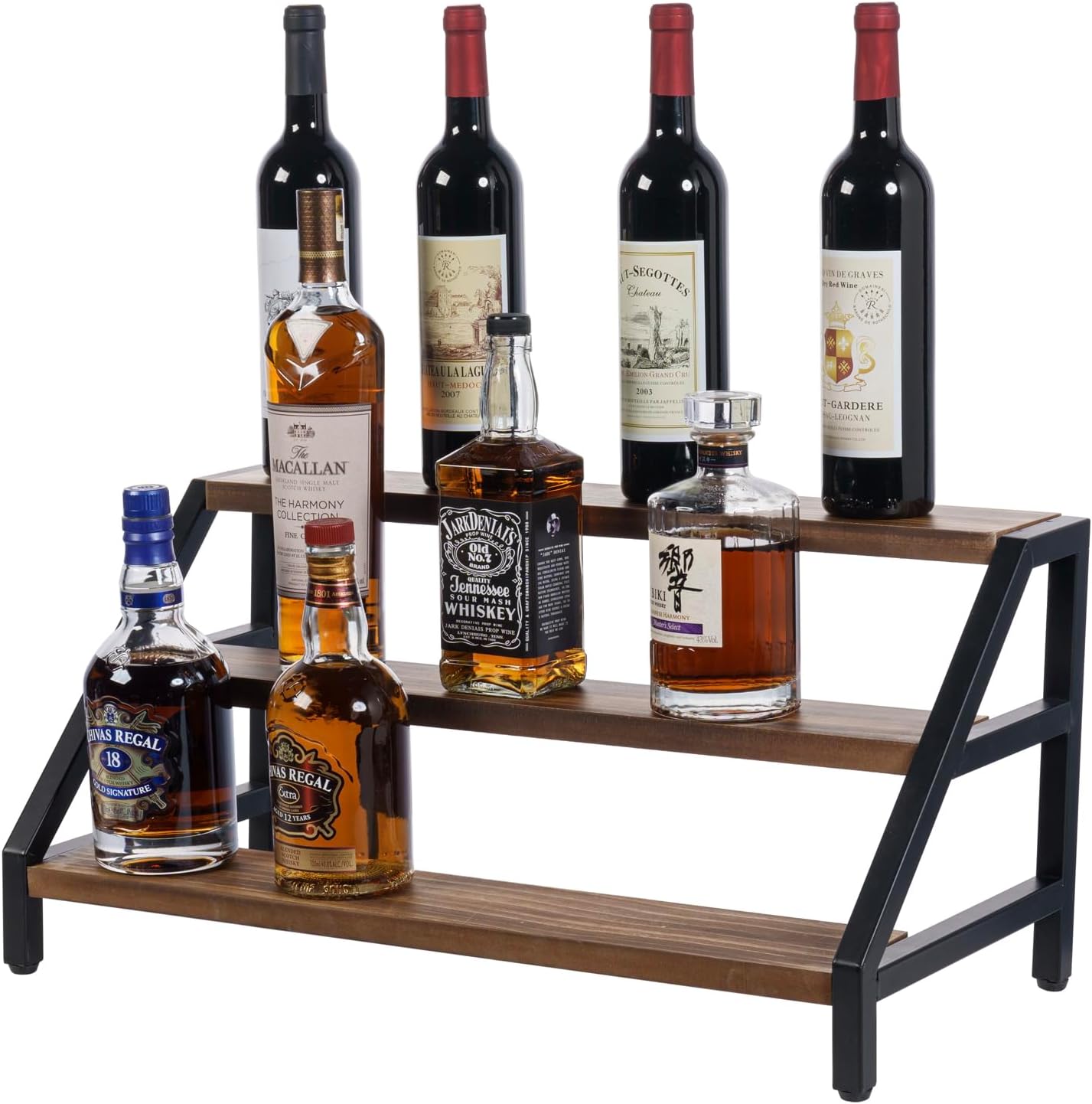 MyGift 3-Tier Wine Rack Industrial Rustic Design