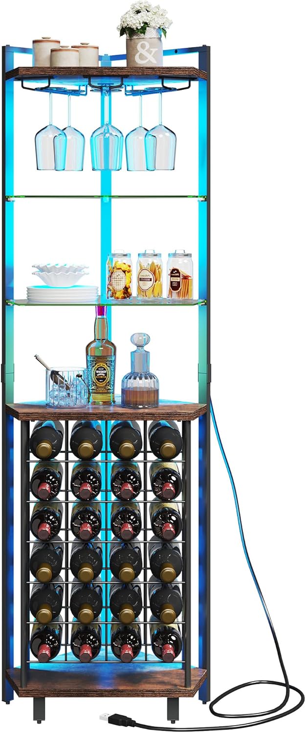 DWVO Corner Wine Rack with LED Light and Outlet