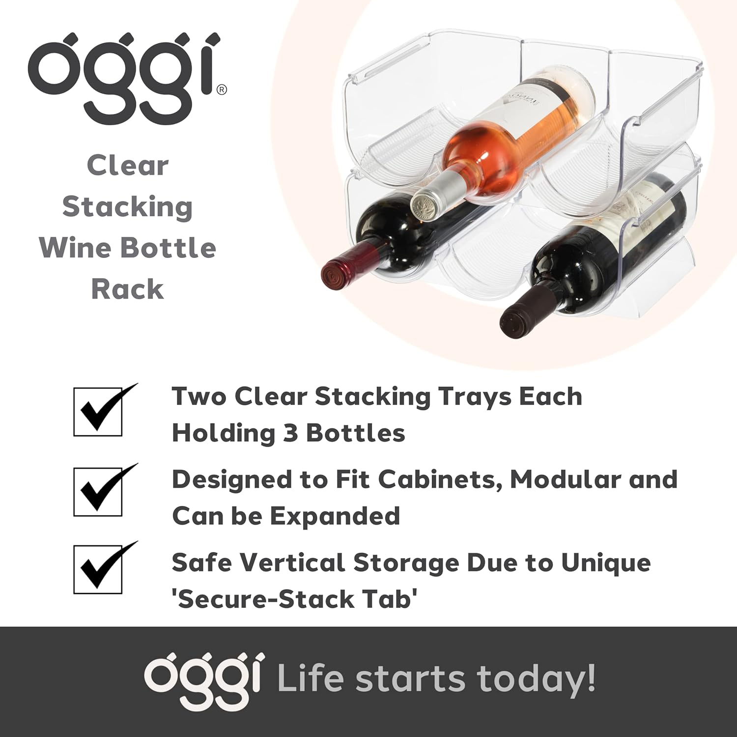 Oggi 6-Bottle Wine Rack Stackable Secure 2 Pack