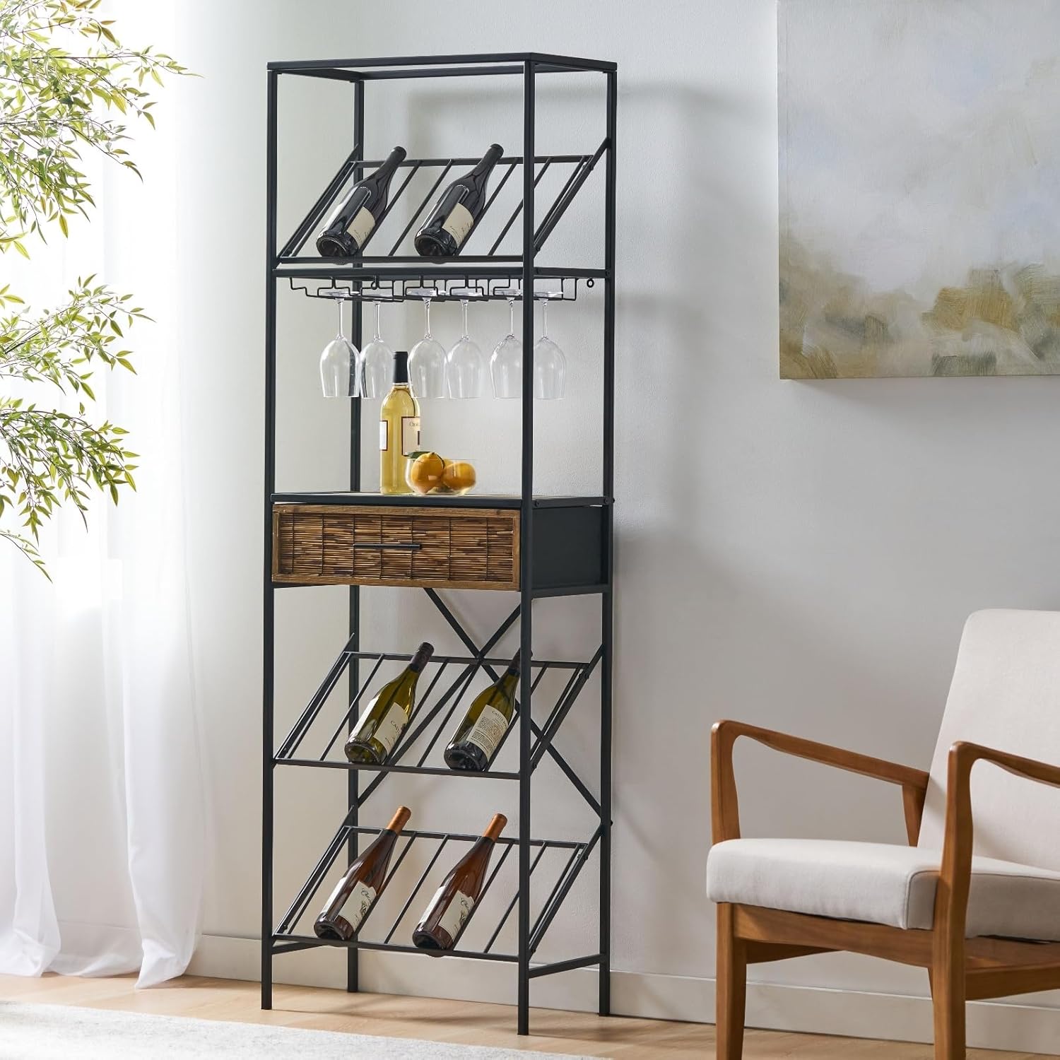 BGTR Freestanding Wine Rack with Storage and Glass Holder