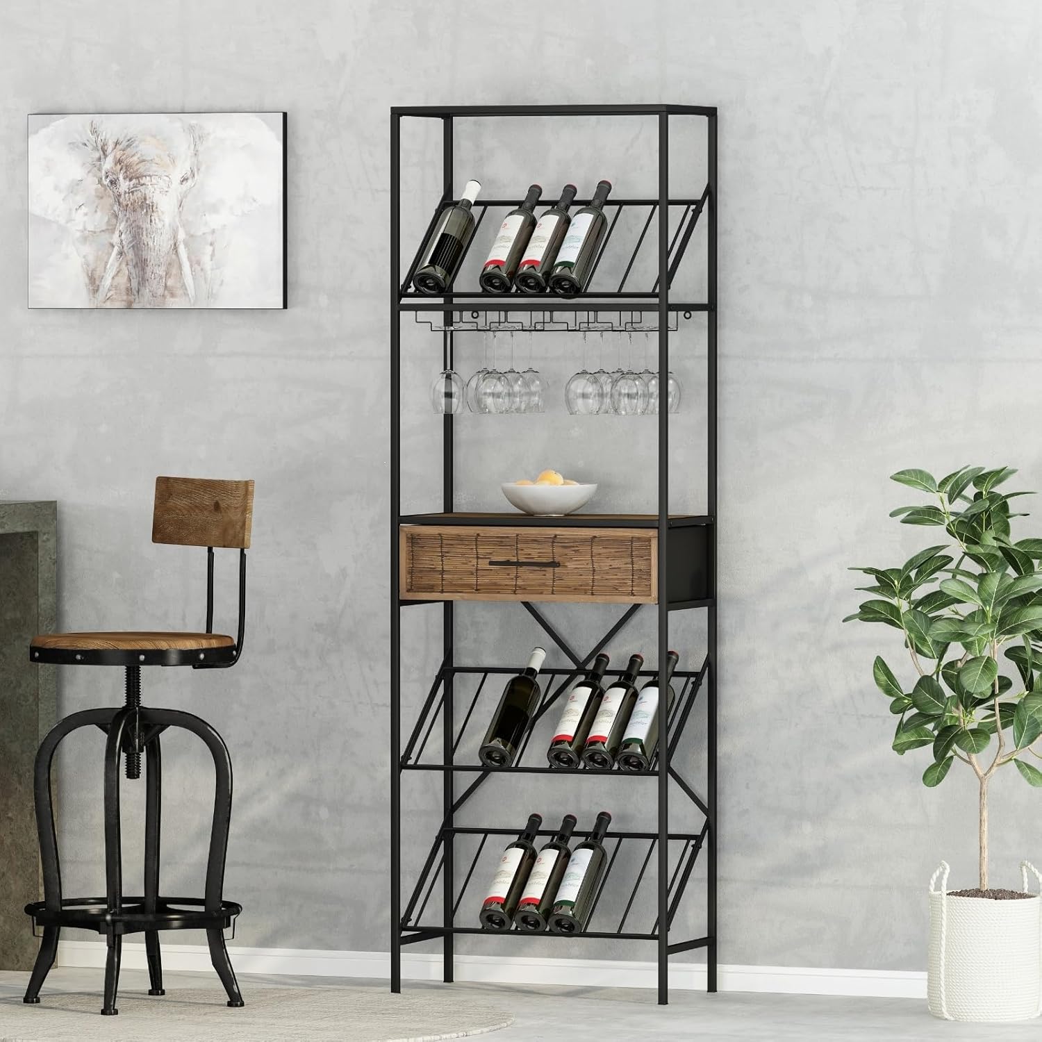 BGTR Freestanding Wine Rack with Storage and Glass Holder