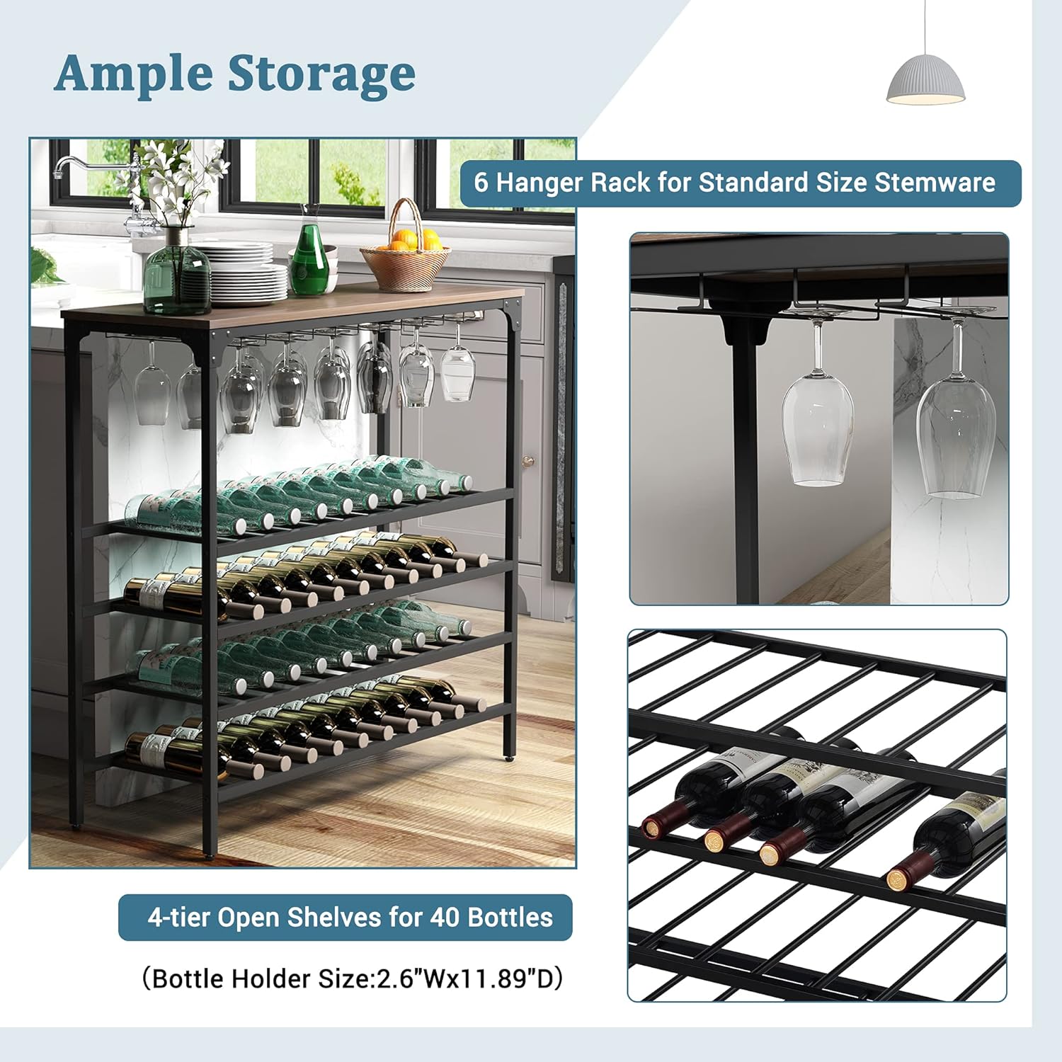 TMEOSK 5-Tier Freestanding Wine Rack with Glass Shelves