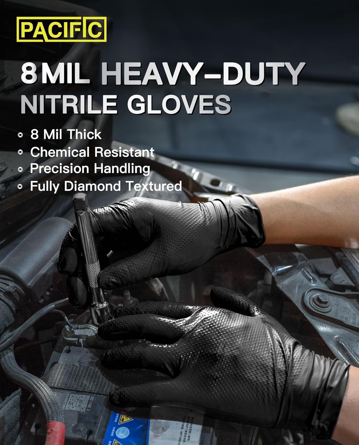 PACIFIC 8-Mil Heavy-Duty Nitrile Gloves Large 1
