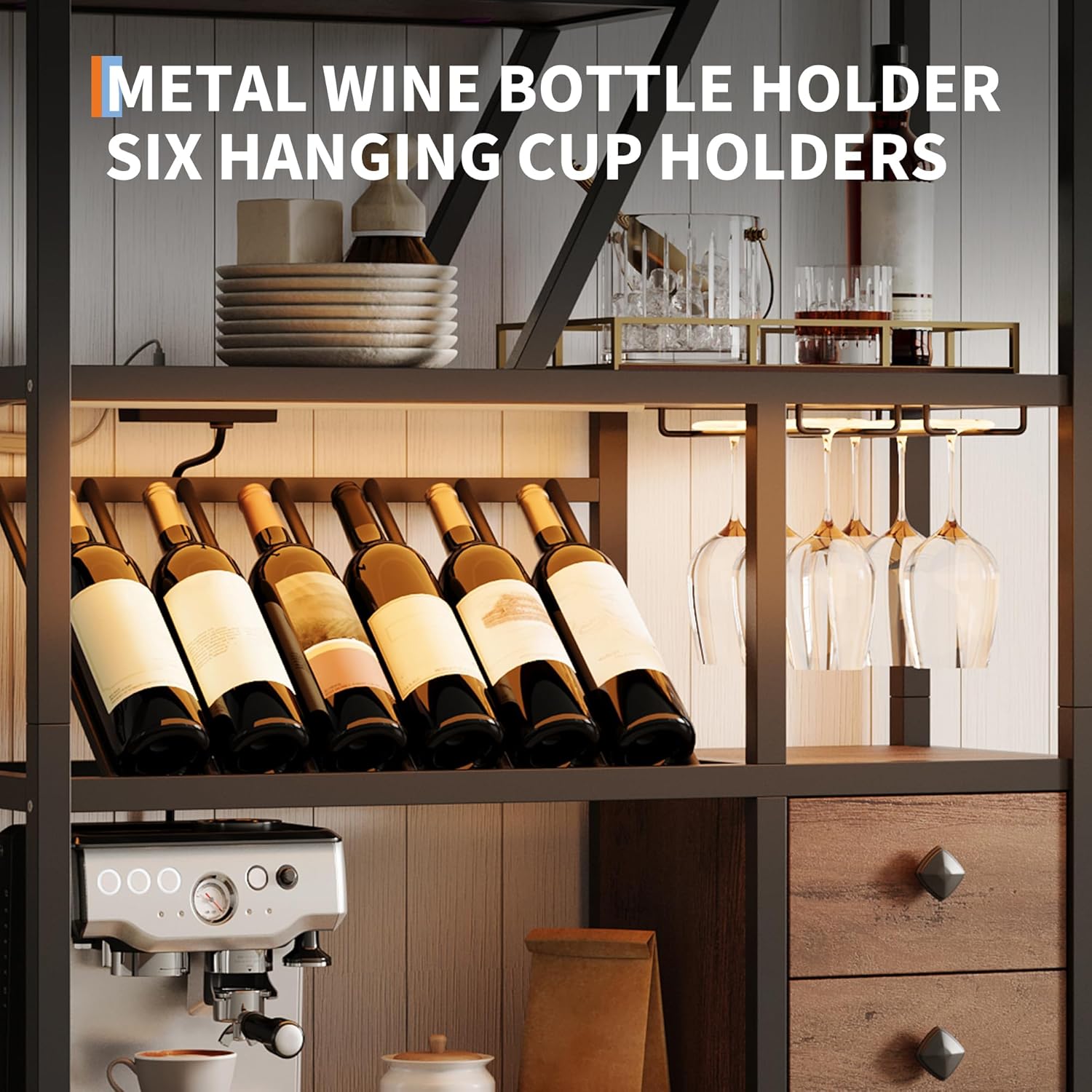 Amyove Freestanding Wine Rack with USB and LED Lights
