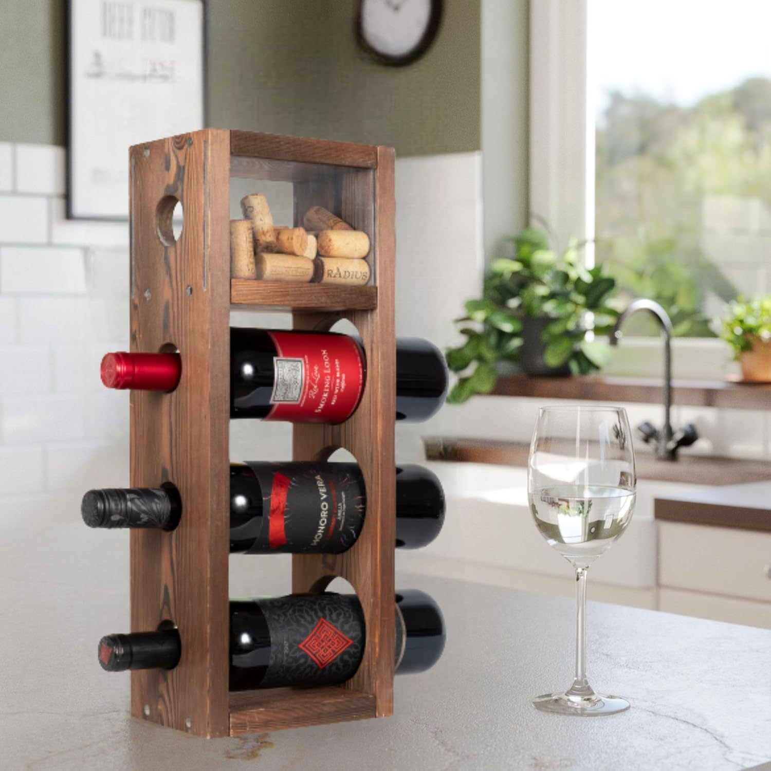 Rustic State Sonoma Burnt Brown Wine Rack - 3 Bottle Storage