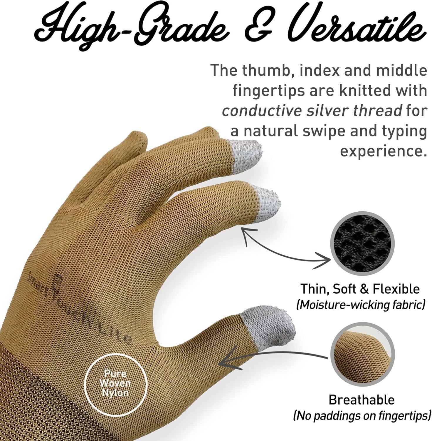 Smart Touch Lite Indoor Outdoor Touchscreen Gloves Silver Conductive