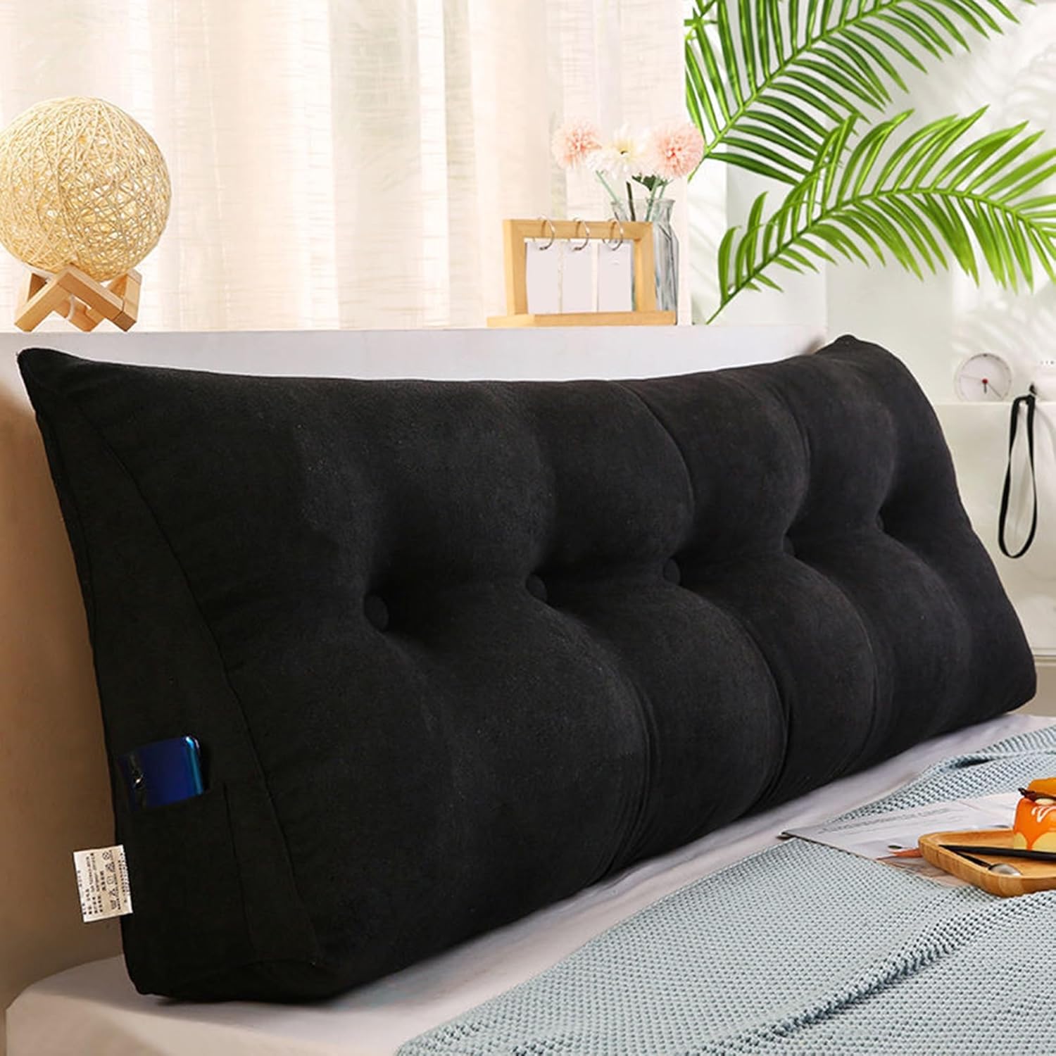 HACSYP Headboard Pillow - Triangular Wedge Cushion Black 200x50x20cm