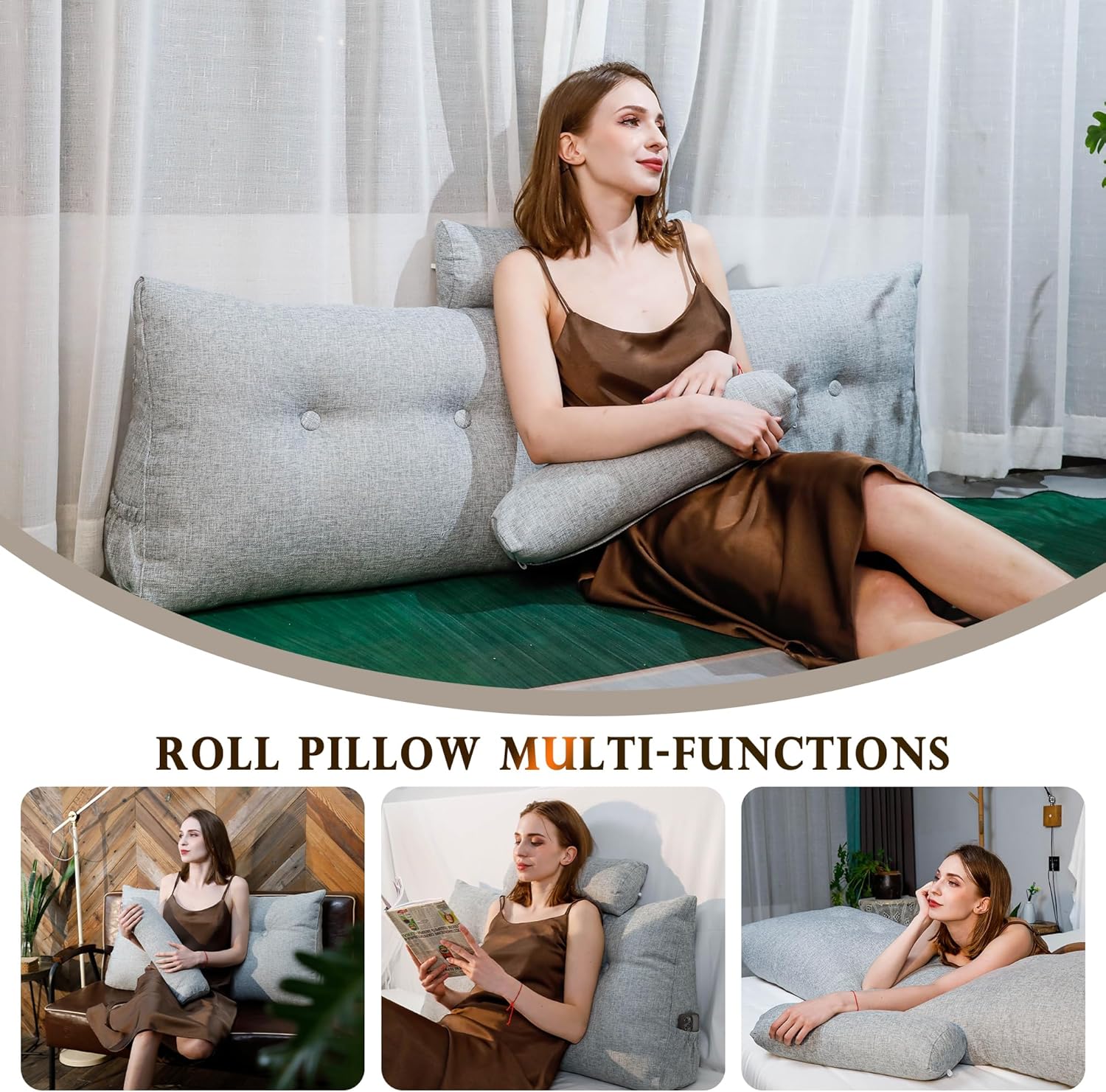 Wellty Care Large Triangular Headboard Pillow with Head Roll and Side Pocket