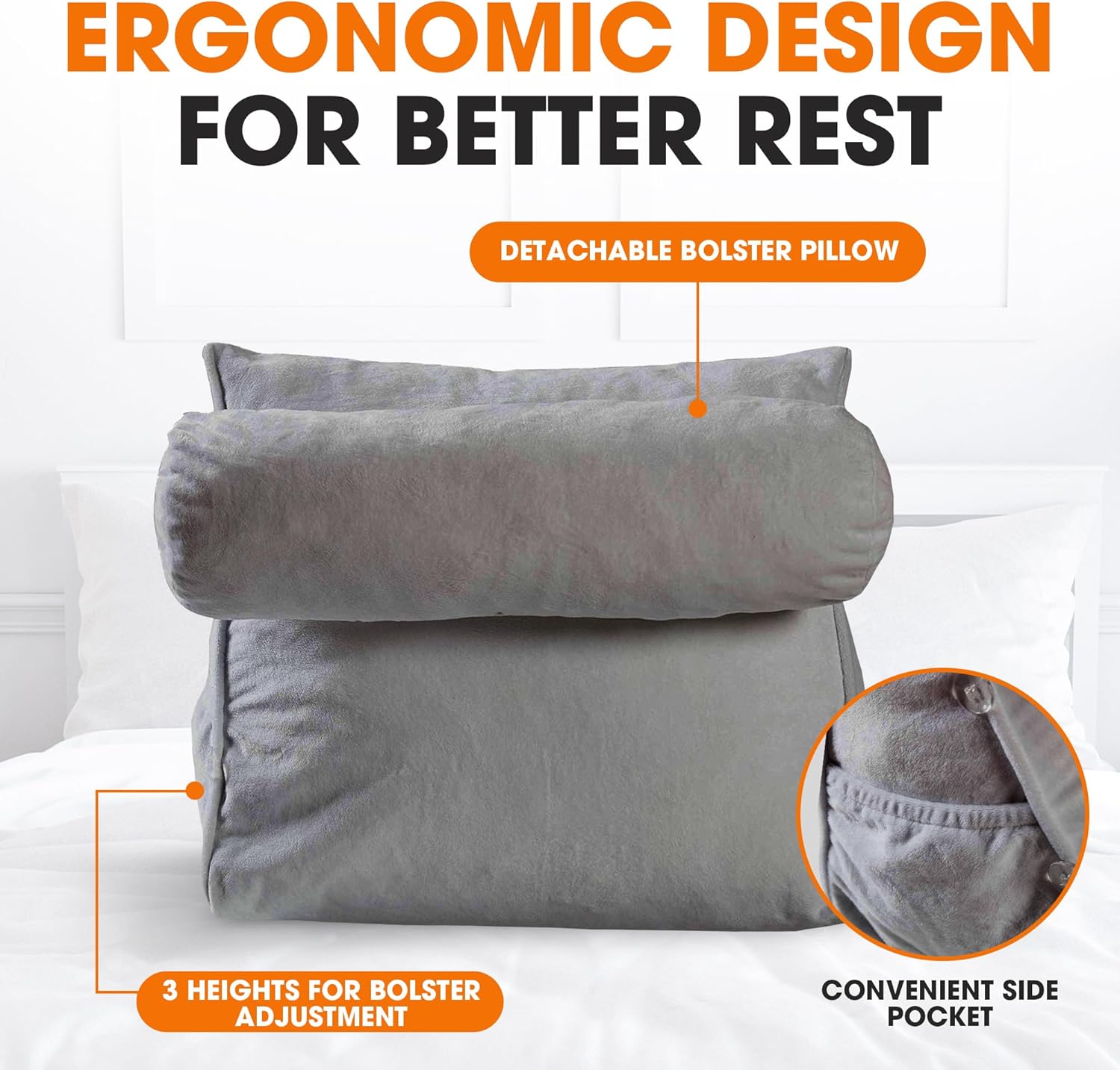 Cheer Collection Reading Wedge Pillow Gray