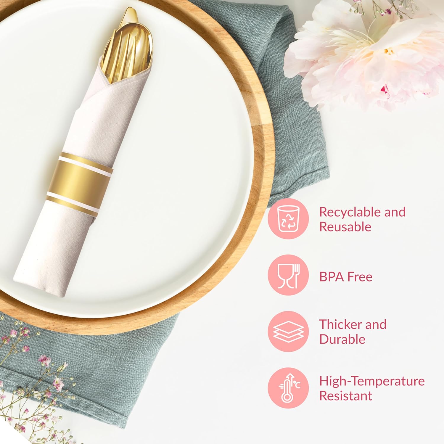Prestee 50 Pre-Rolled Gold Silverware Set - 200 Piece 1