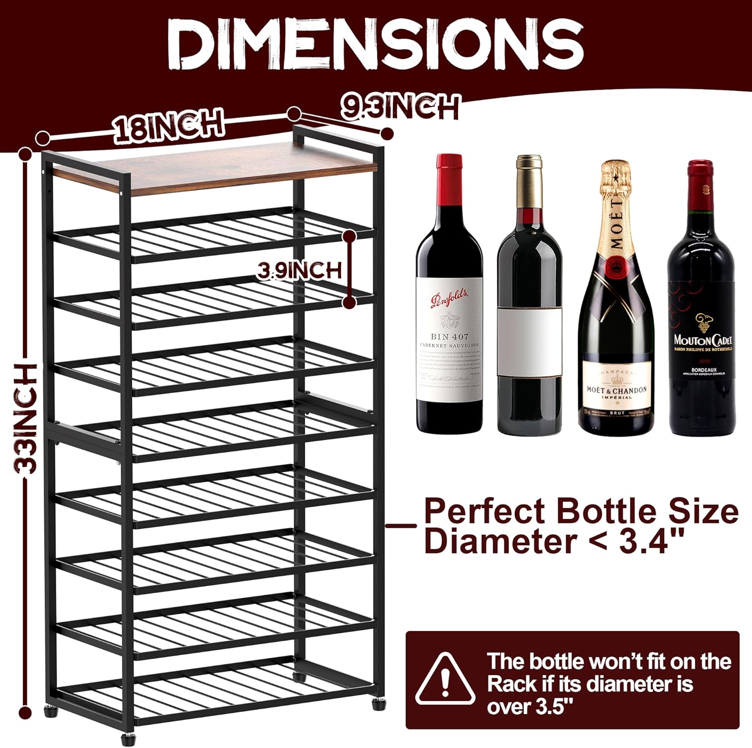 40-Bottle Freestanding Wine Rack with 8 Tiers