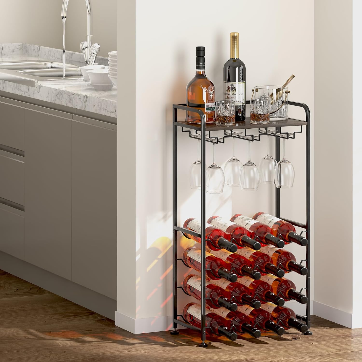 Freestanding Wine Rack with 16 Bottles Capacity