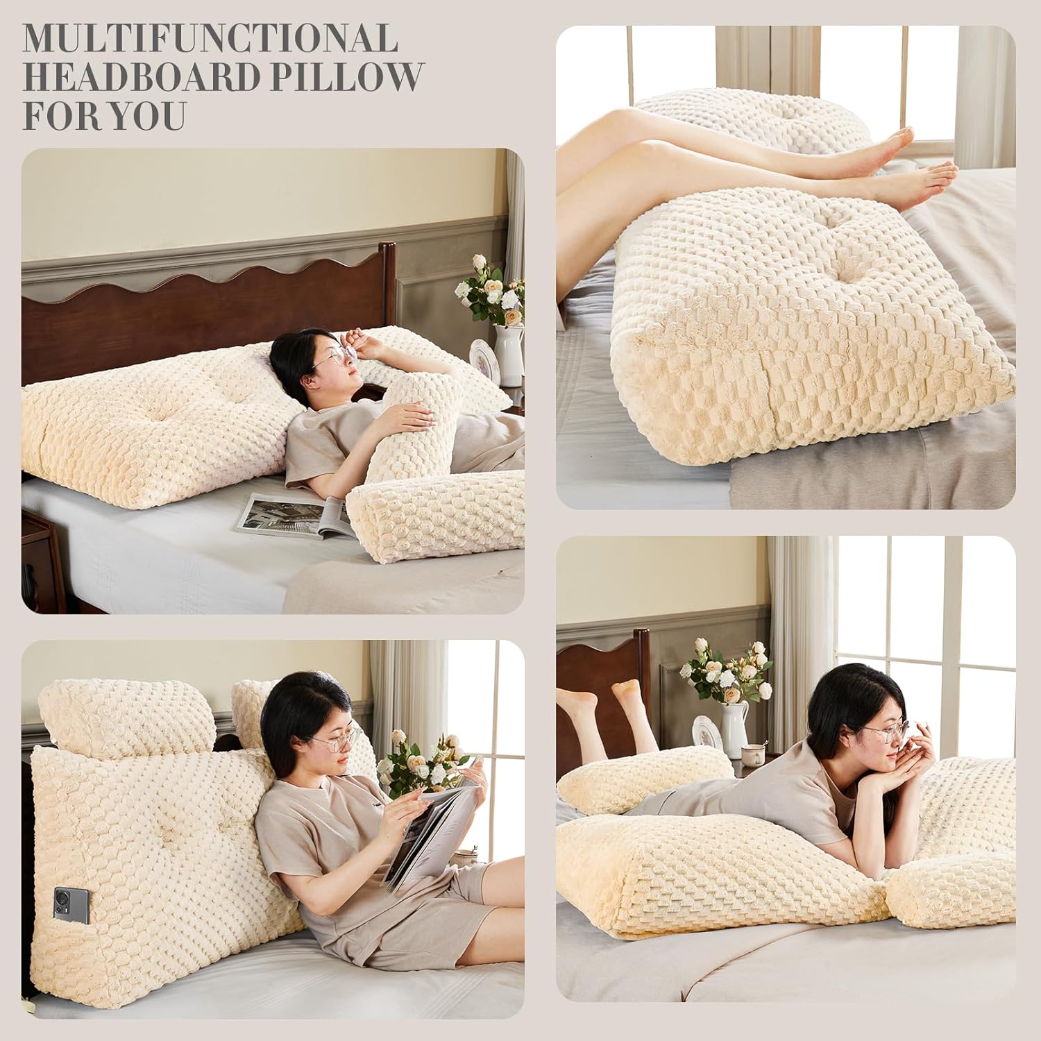 EUHAMS Wedge Headboard Pillow - Triangular Support for Back and Neck
