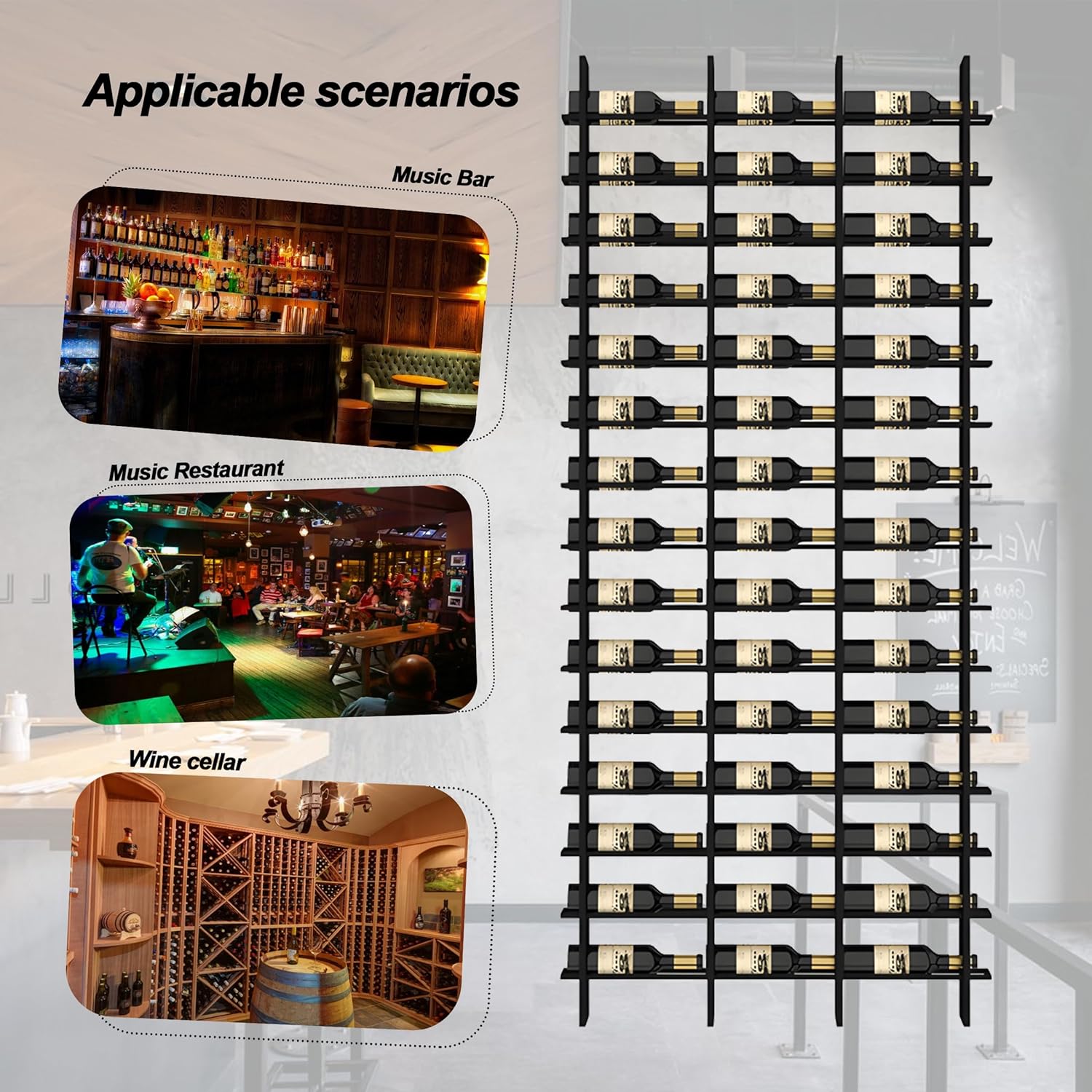 80 Bottle Wall Mounted Wine Rack - Industrial Style Black