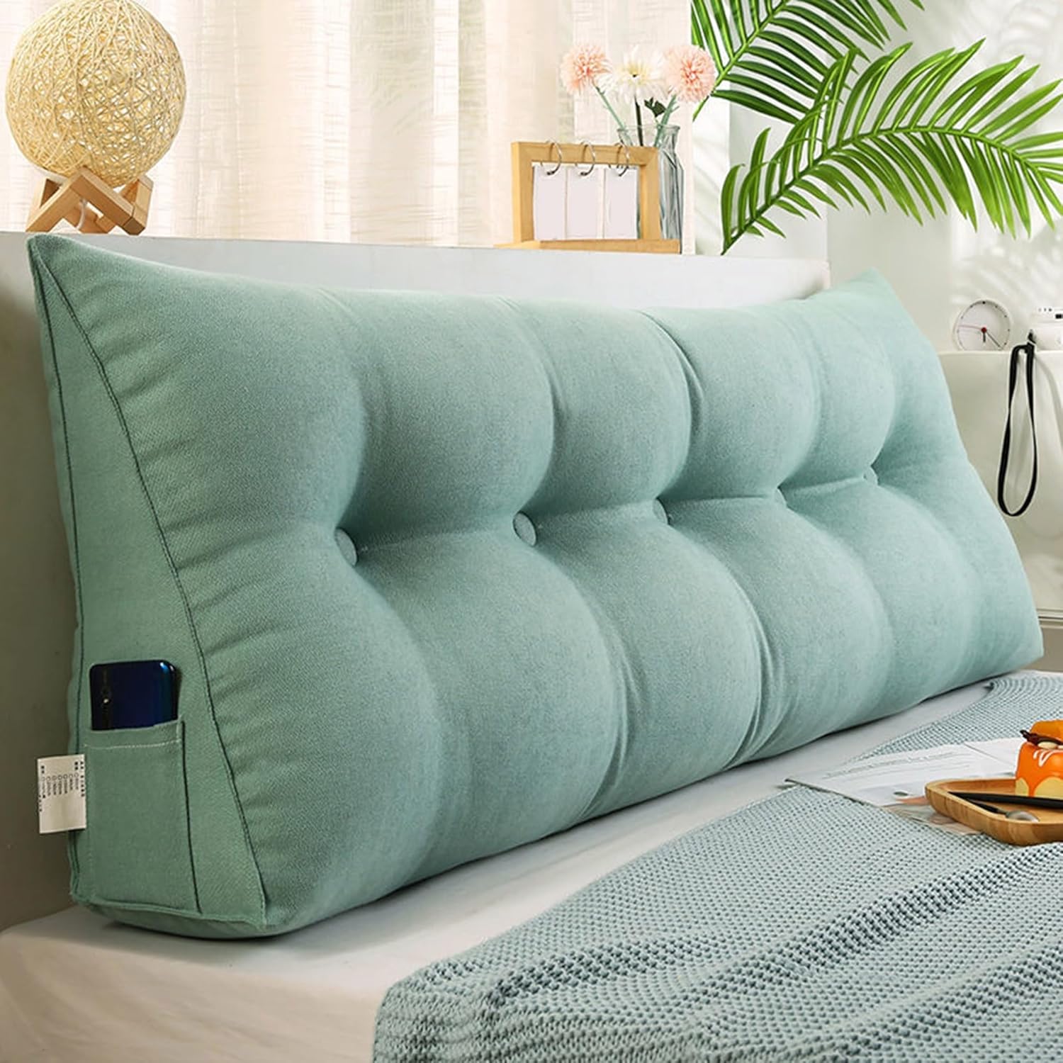 HACSYP Headboard Pillow - Triangular Wedge Support Removable Cover Blue 120x50x20cm
