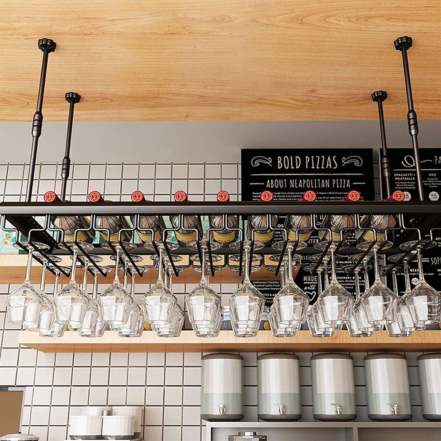 Adjustable Ceiling Wine Rack 100cm Metal Holder for Kitchen Bar