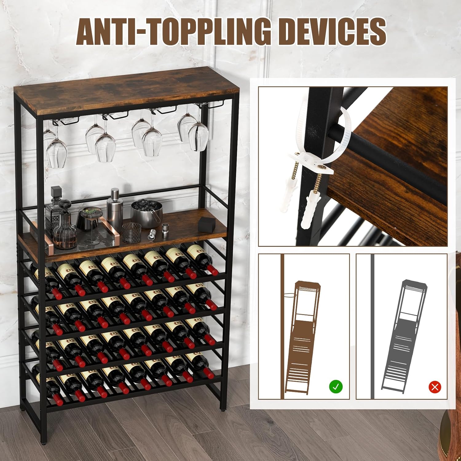Giantex 4-Tier Freestanding Wine Rack 32 Bottles 16 Glasses